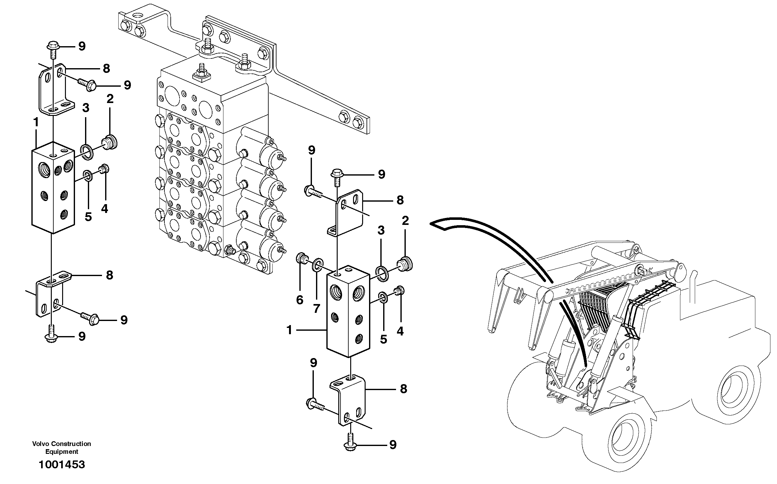 Схема запчастей Volvo L180E - 6089 Connecting block with fitting parts L180E HIGH-LIFT S/N 5004 - 7398