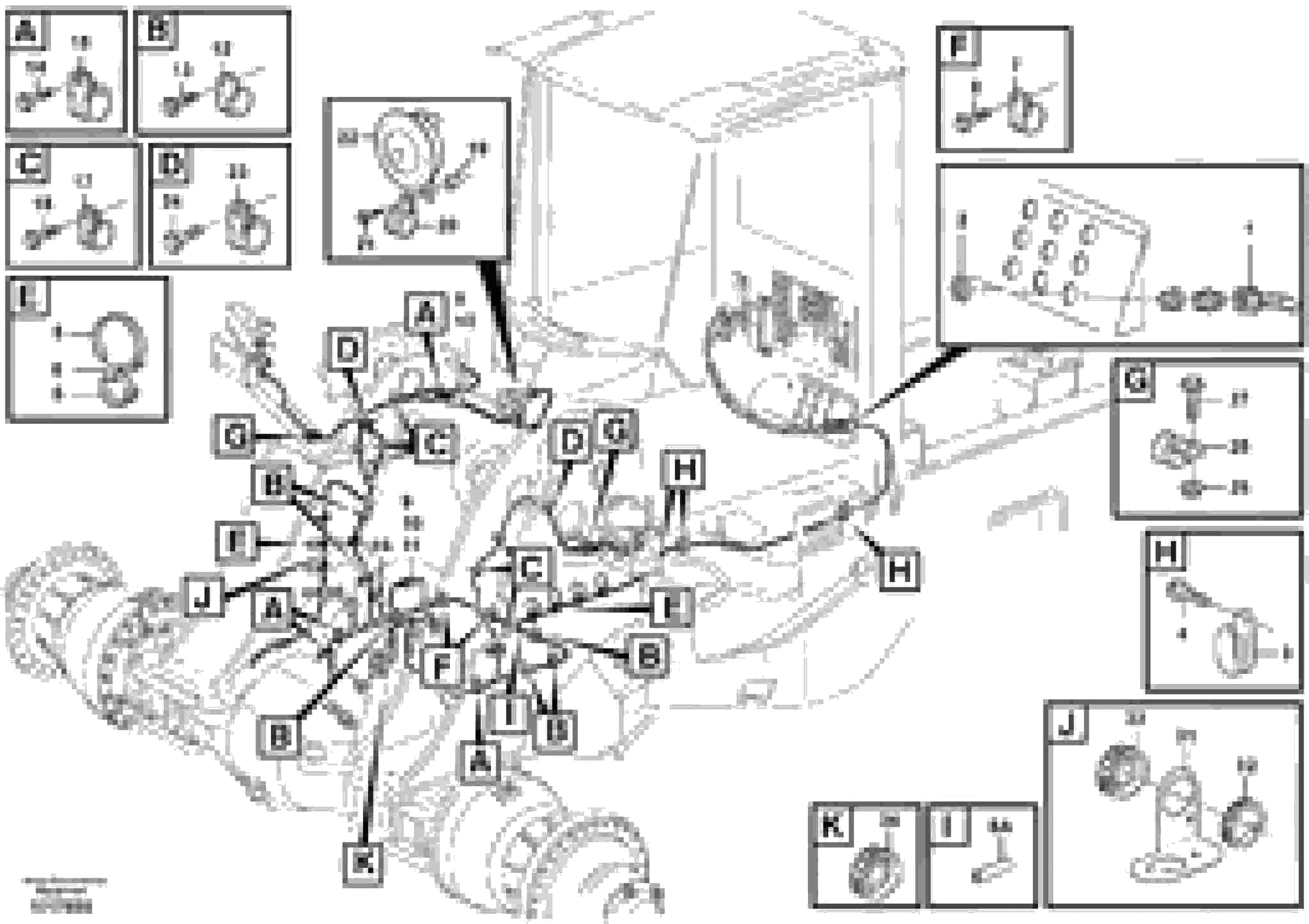 Схема запчастей Volvo L180E - 83441 Front cable harness with assembly parts L180E S/N 5004 - 7398 S/N 62501 - 62543 USA