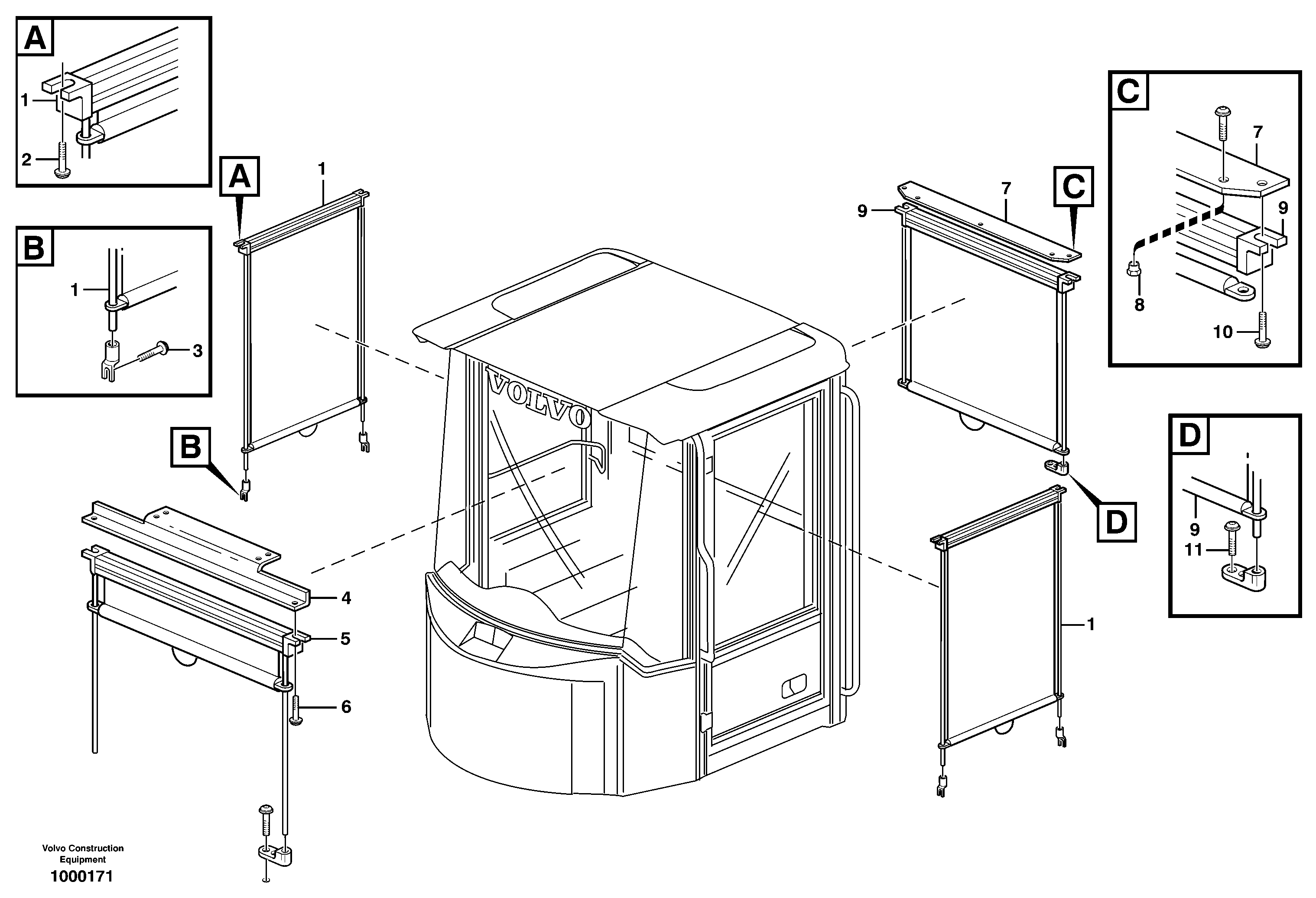 Схема запчастей Volvo L180E - 23531 Interior components, sun blinds L180E S/N 8002 - 9407