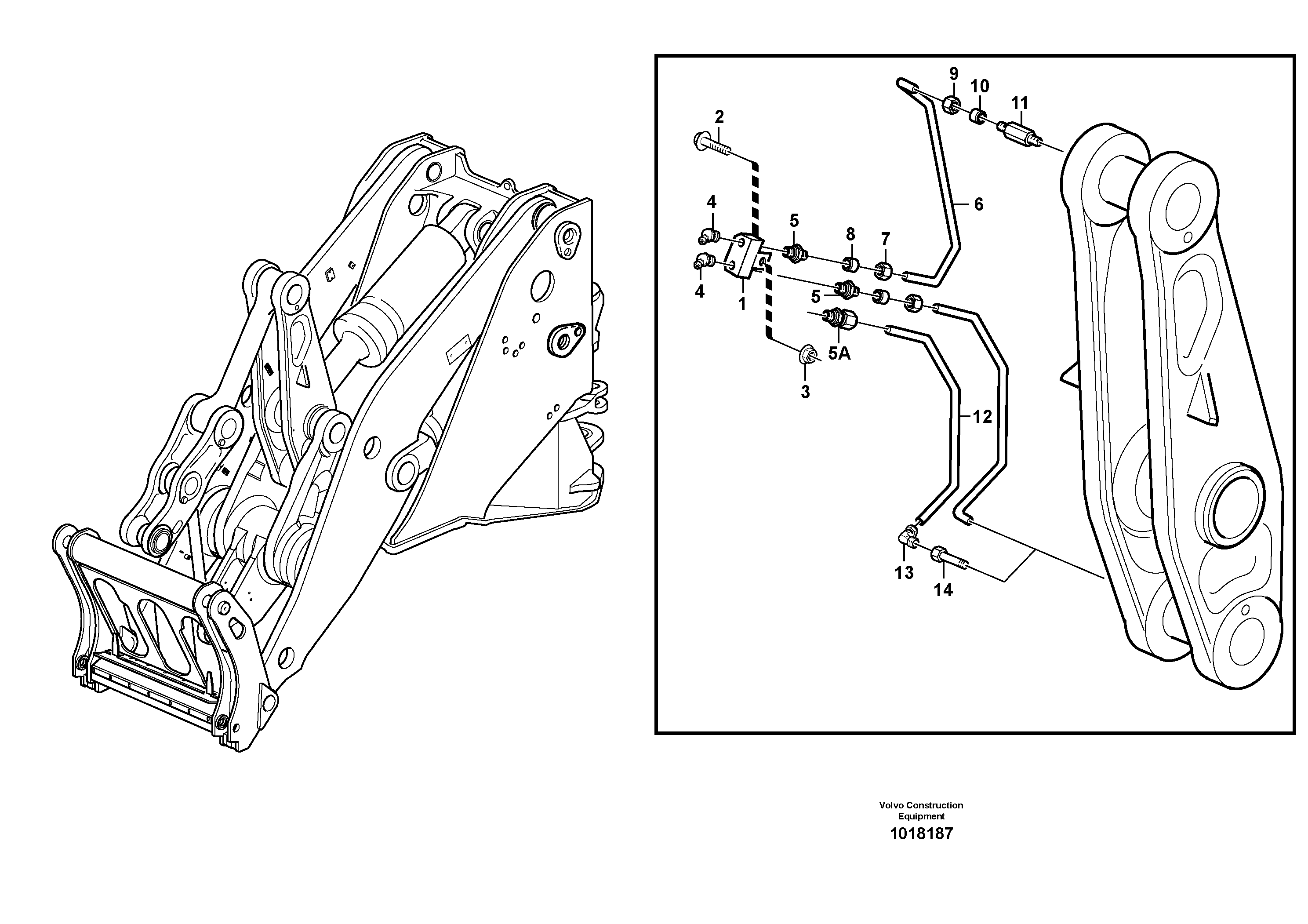 Схема запчастей Volvo L180E - 105010 Extended lube points for lift arm system L180E S/N 5004 - 7398 S/N 62501 - 62543 USA
