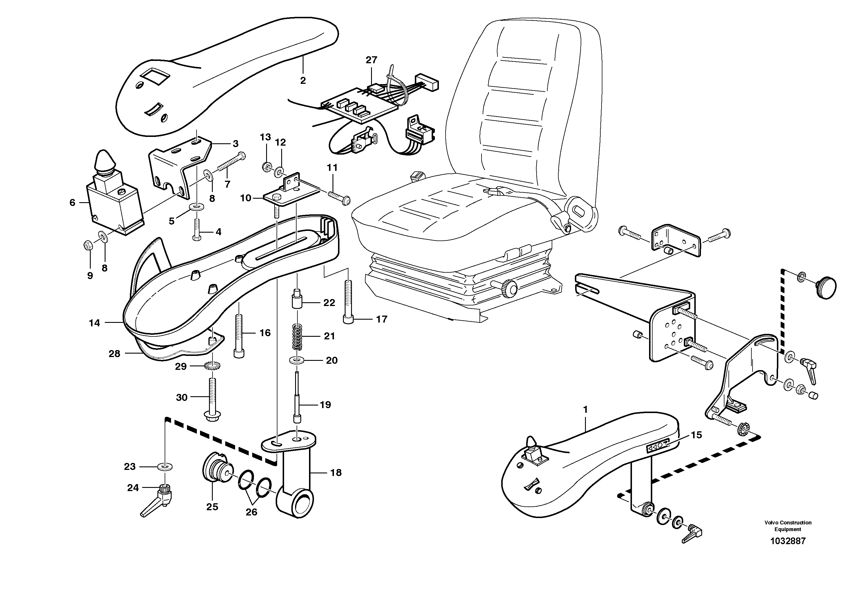 Схема запчастей Volvo L180E - 21728 CDC - steering. Arm rest with fitting parts L180E HIGH-LIFT S/N 8002 - 9407