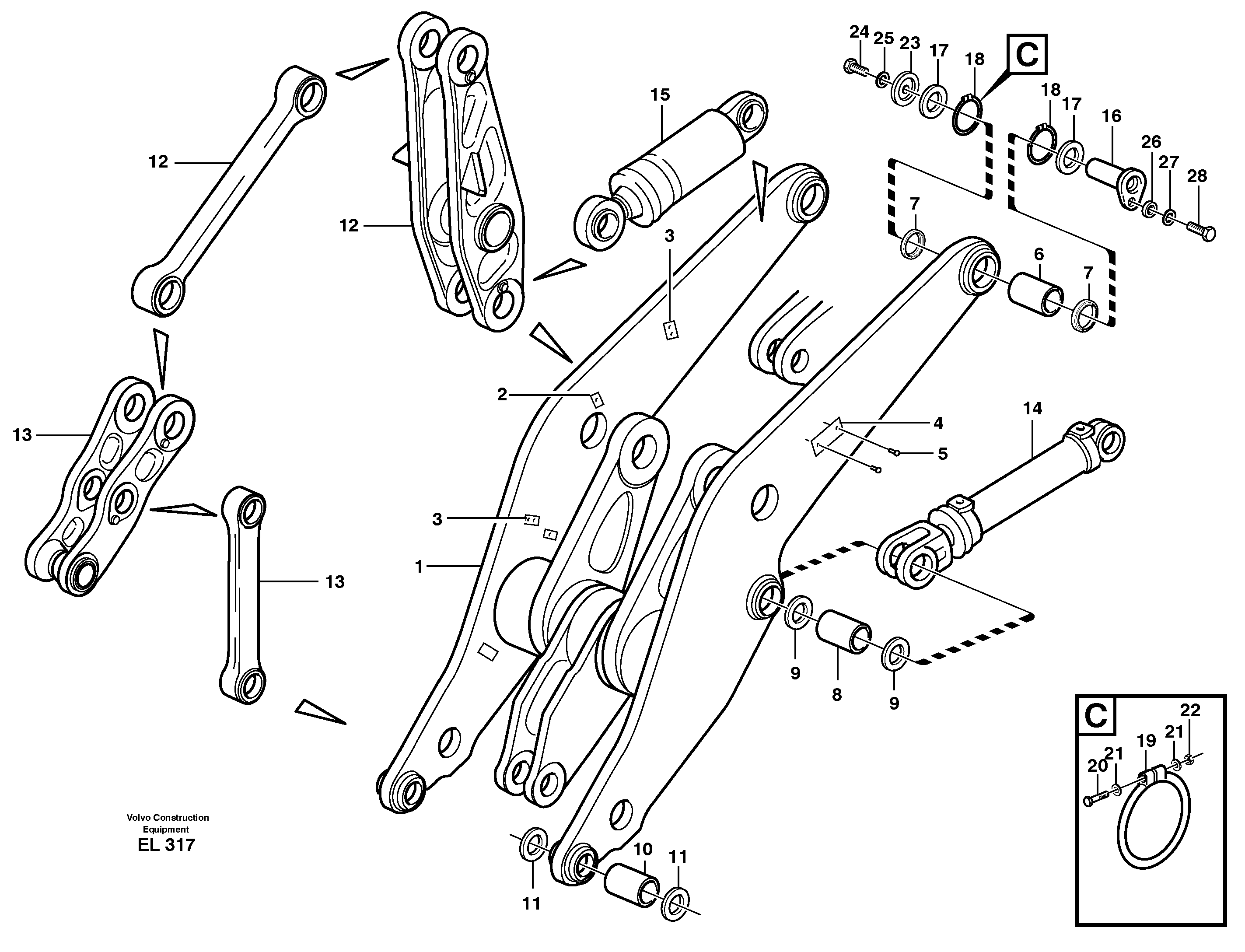 Схема запчастей Volvo L180E - 92024 Lifting framework with assembly parts L180E S/N 5004 - 7398 S/N 62501 - 62543 USA