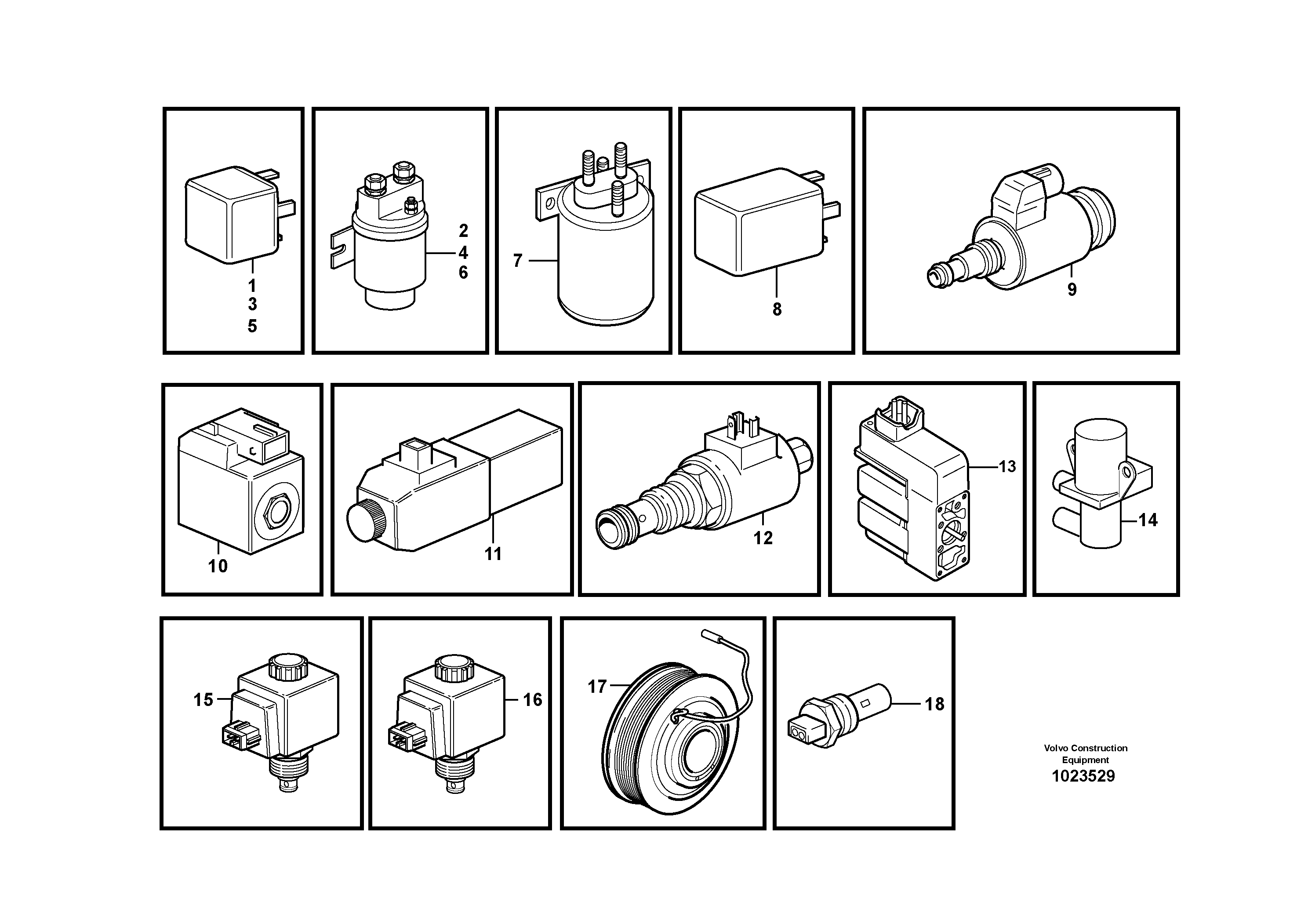 Схема запчастей Volvo L180E - 59894 Relays, sensors and solenoid valves, reference list L180E HIGH-LIFT S/N 5004 - 7398