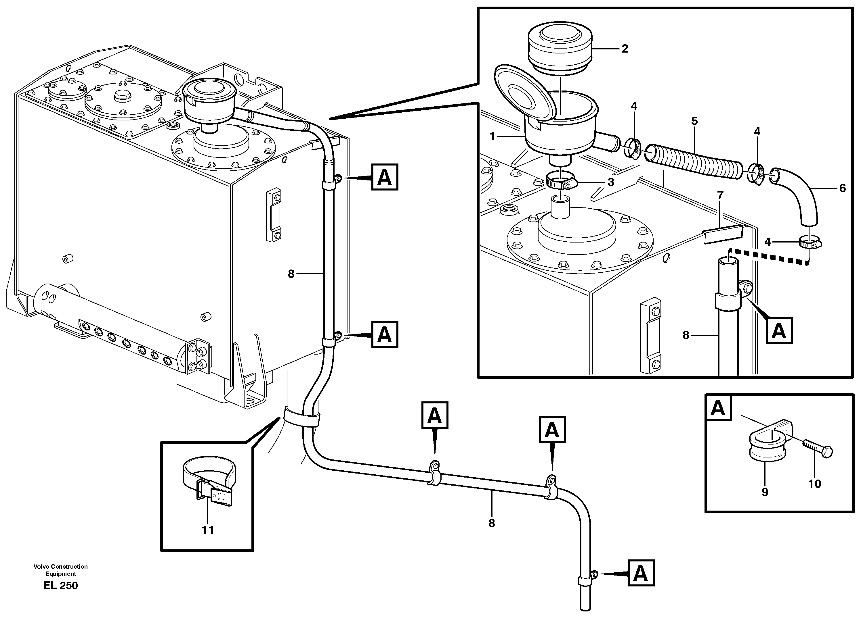 Схема запчастей Volvo L180E - 67509 Hydraulic fluid tank, ventilation L180E S/N 8002 - 9407