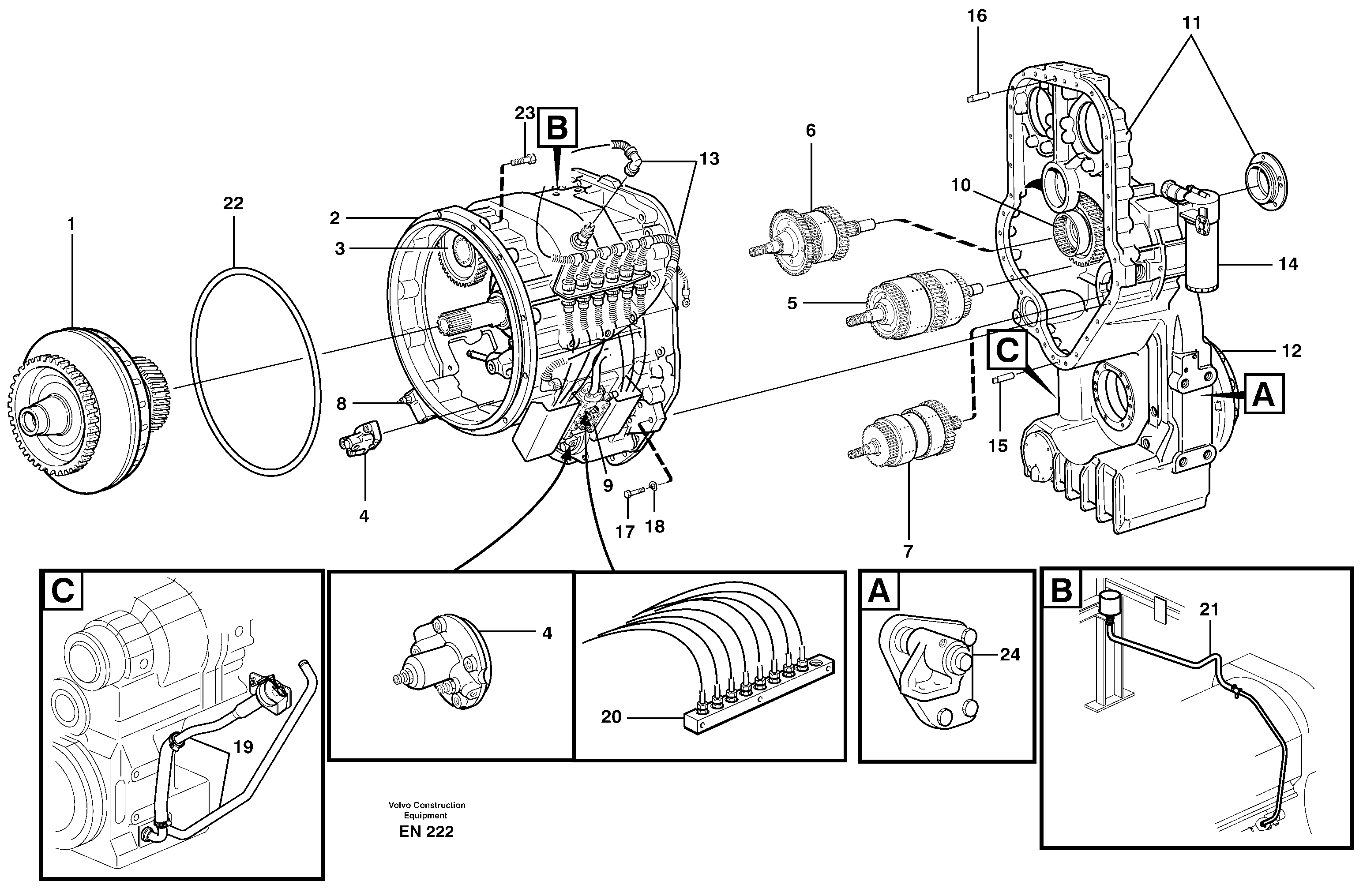 Схема запчастей Volvo L180E - 38217 Hydraulic transmission with fitting parts L180E HIGH-LIFT S/N 5004 - 7398