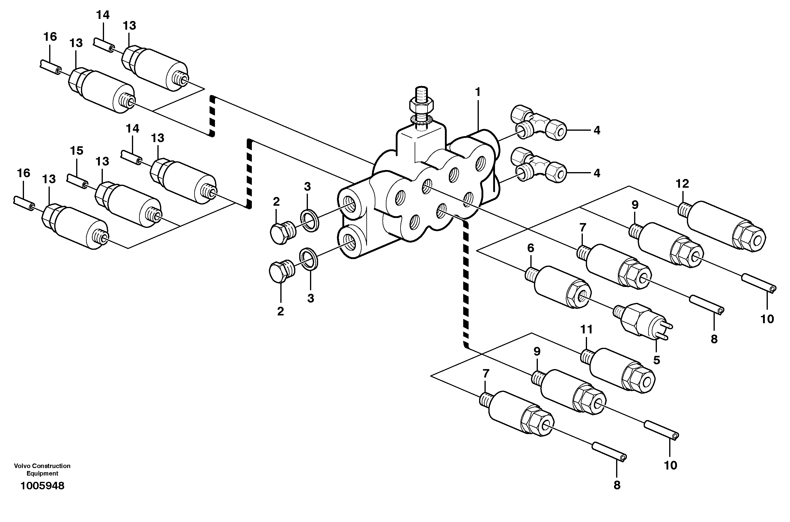 Схема запчастей Volvo L180E - 56216 Distribution block, B2 L180E S/N 5004 - 7398 S/N 62501 - 62543 USA