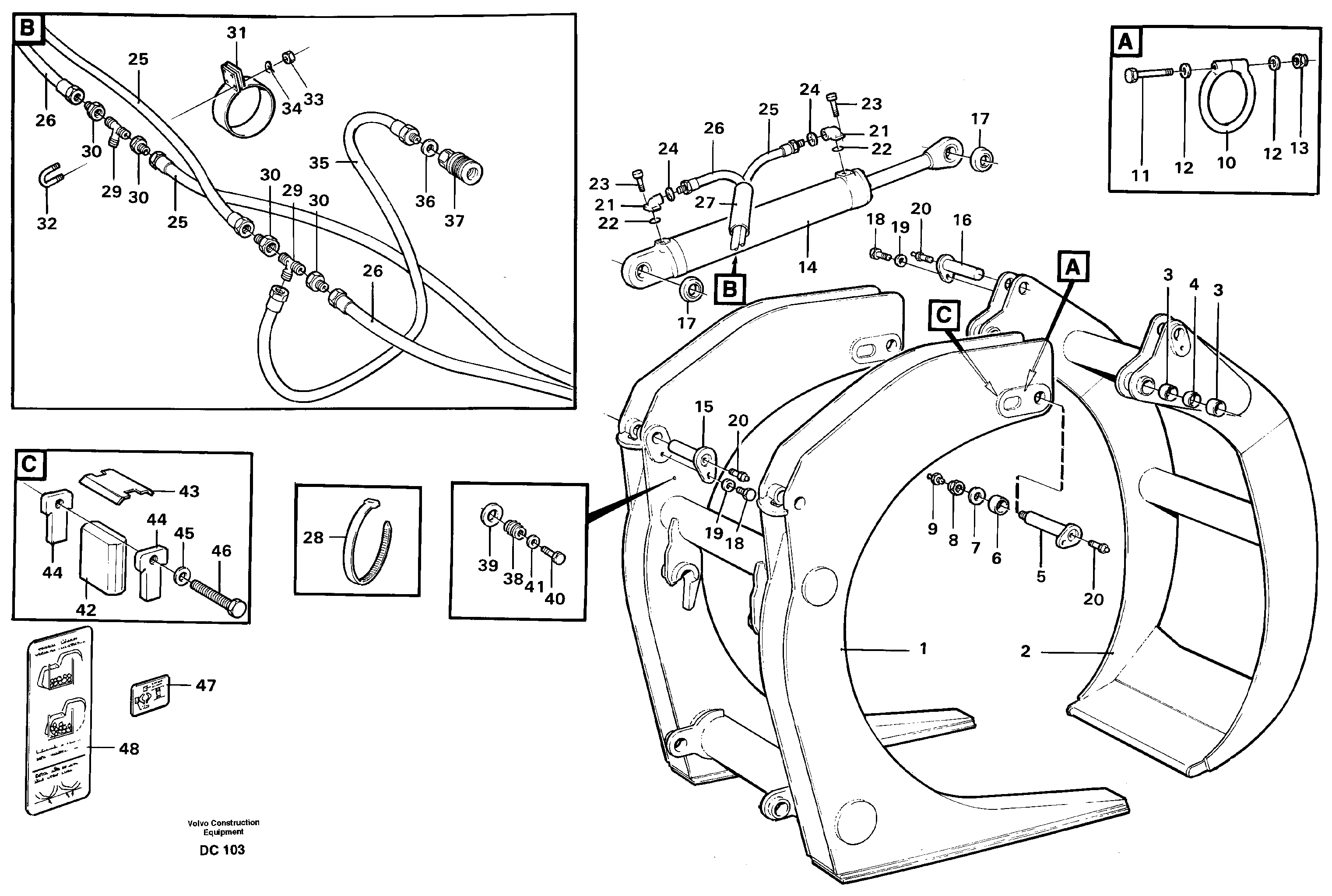 Схема запчастей Volvo L90D - 13848 Unloading grapple ATTACHMENTS ATTACHMENTS WHEEL LOADERS GEN. D - E