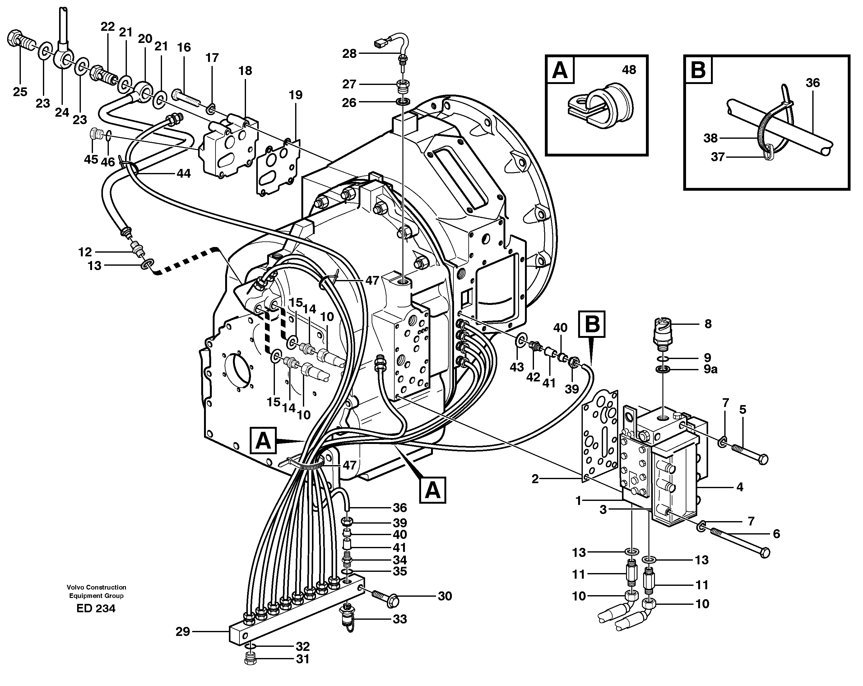 Схема запчастей Volvo L90D - 92033 Hydraulic lines and valve L90D