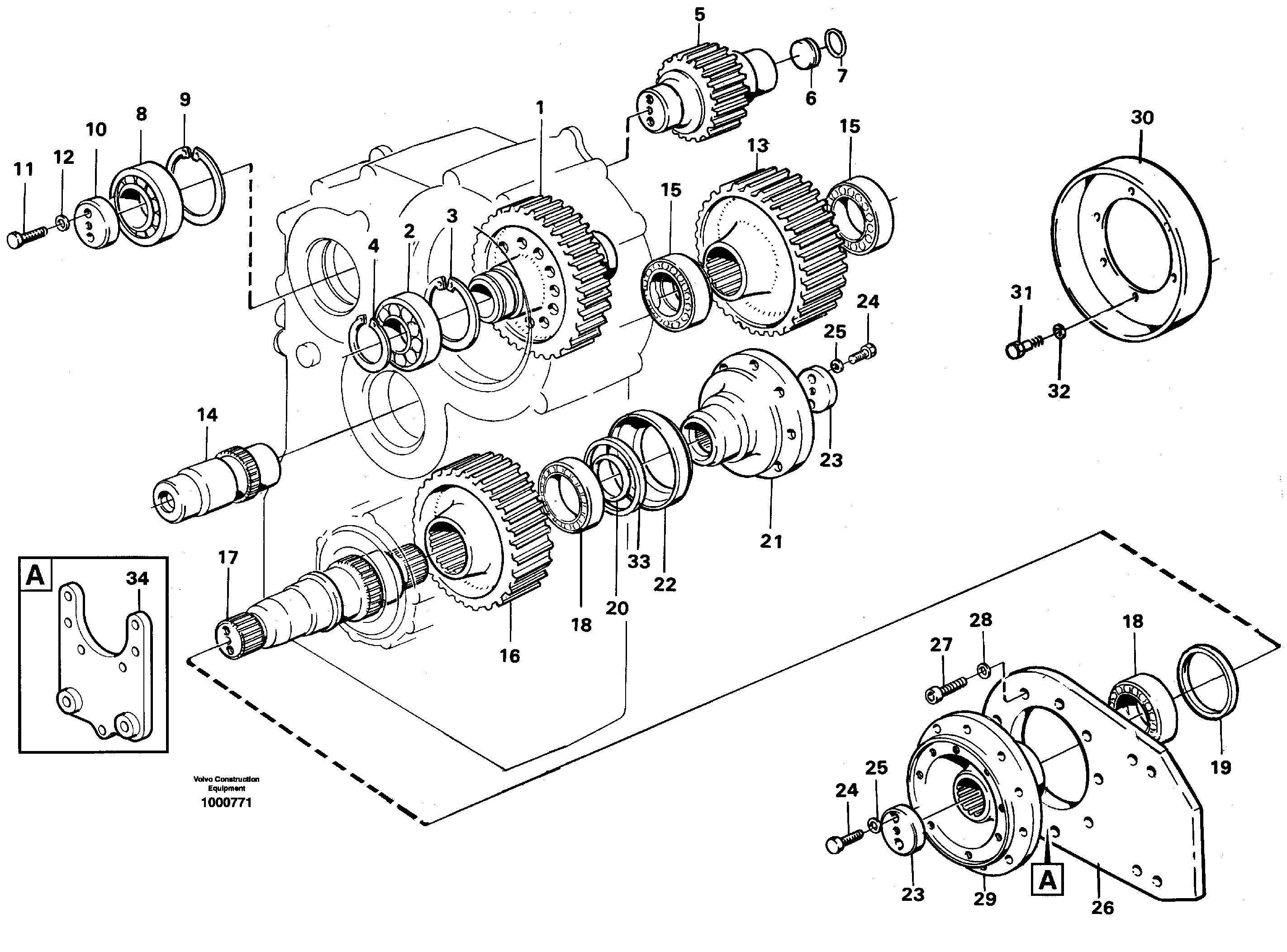 Схема запчастей Volvo L90D - 35608 Transfer gearbox gears and shafts L90D