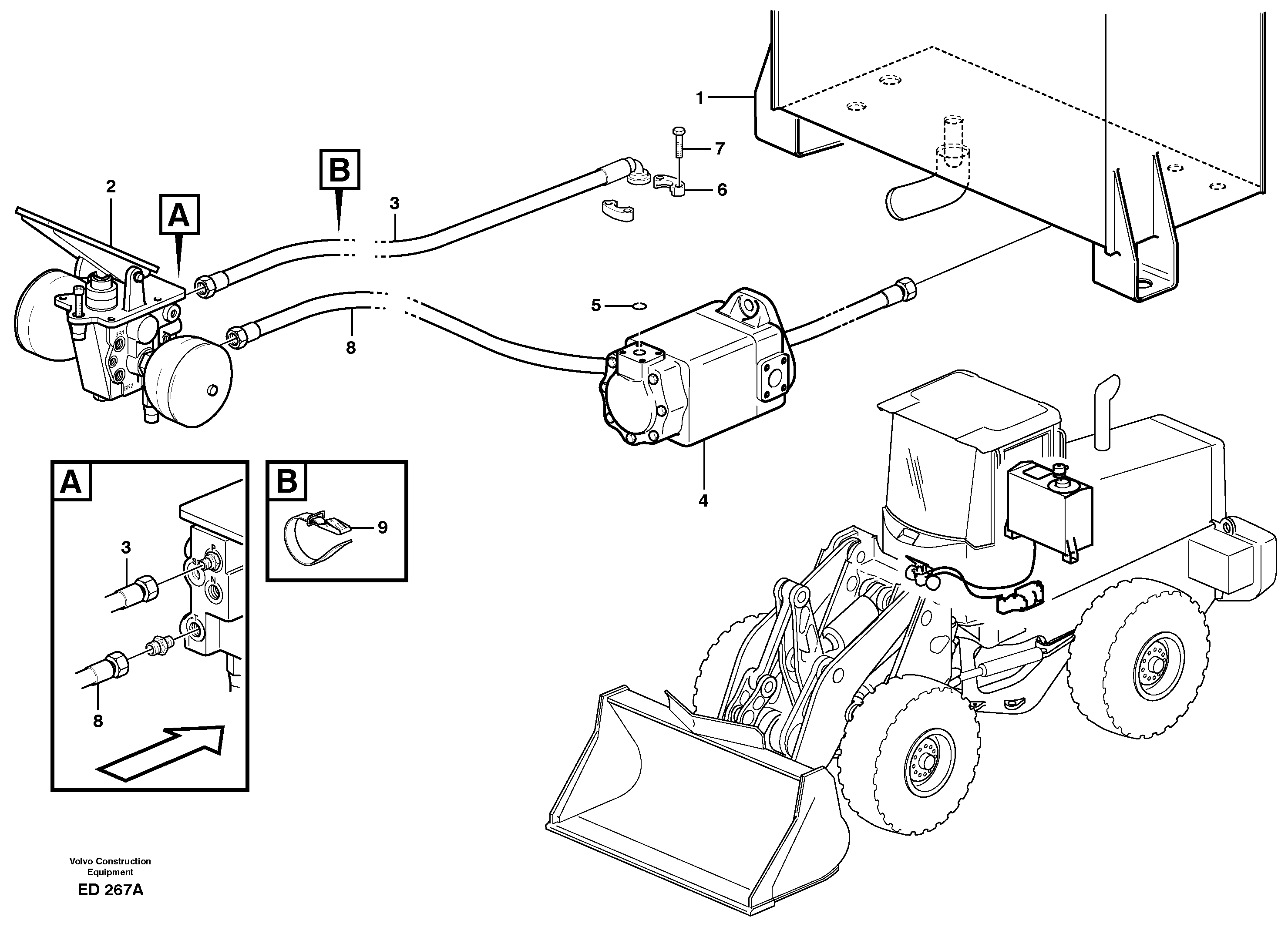 Схема запчастей Volvo L90D - 3179 Brake hoses, tank - pump - footbrake valve L90D