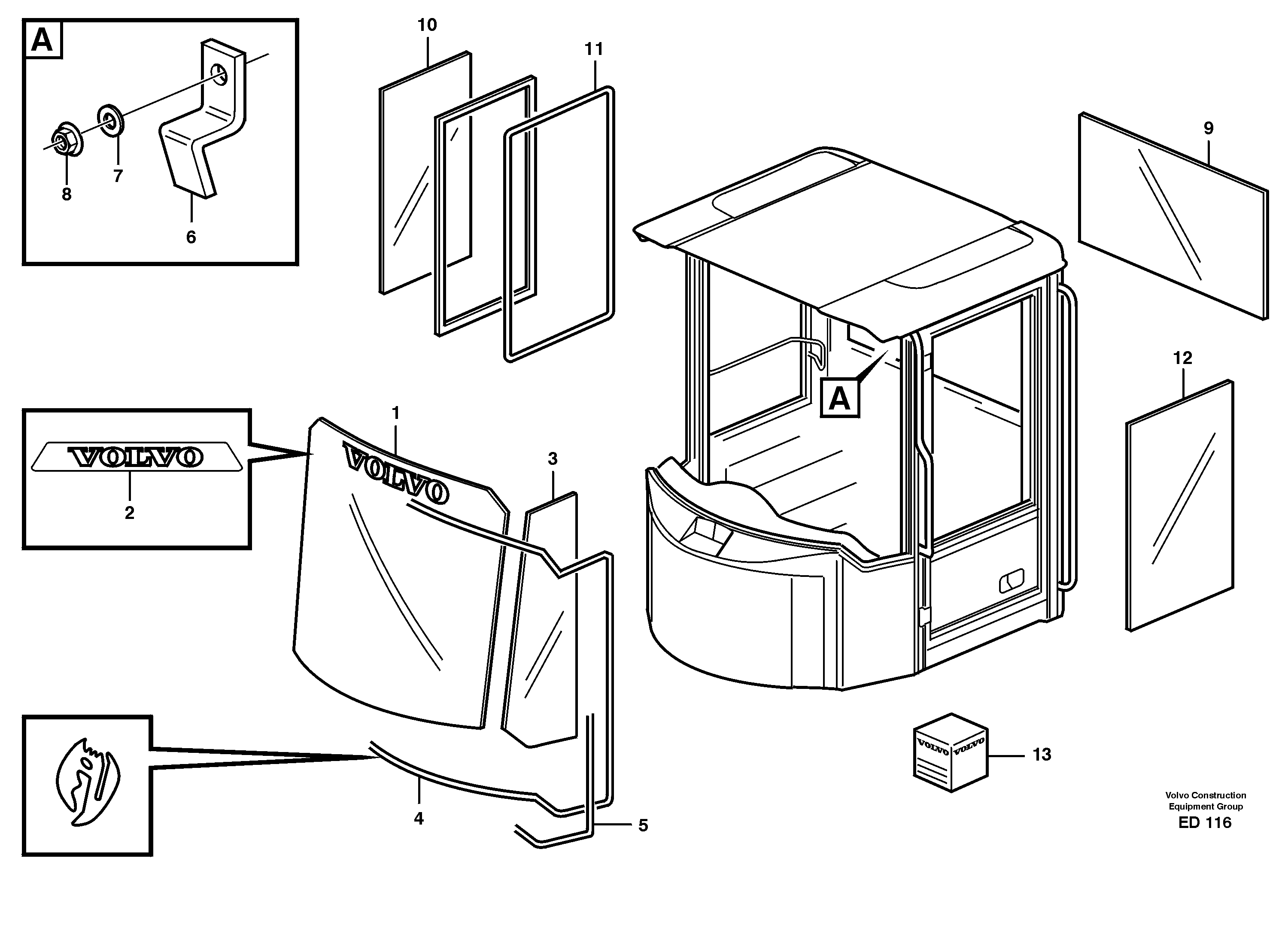 Схема запчастей Volvo L90D - 10530 Glass panes L90D