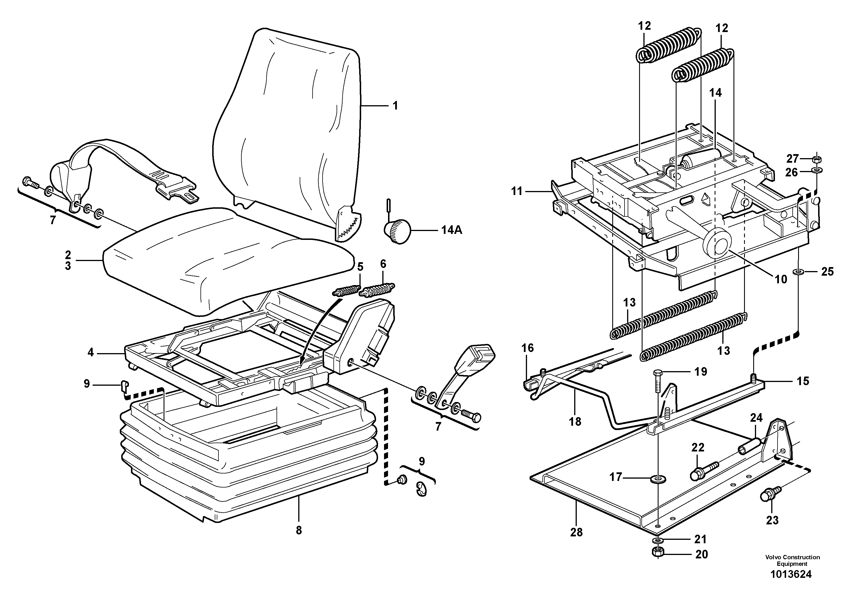 Схема запчастей Volvo L90D - 82379 Operator seat with fitting parts L90D