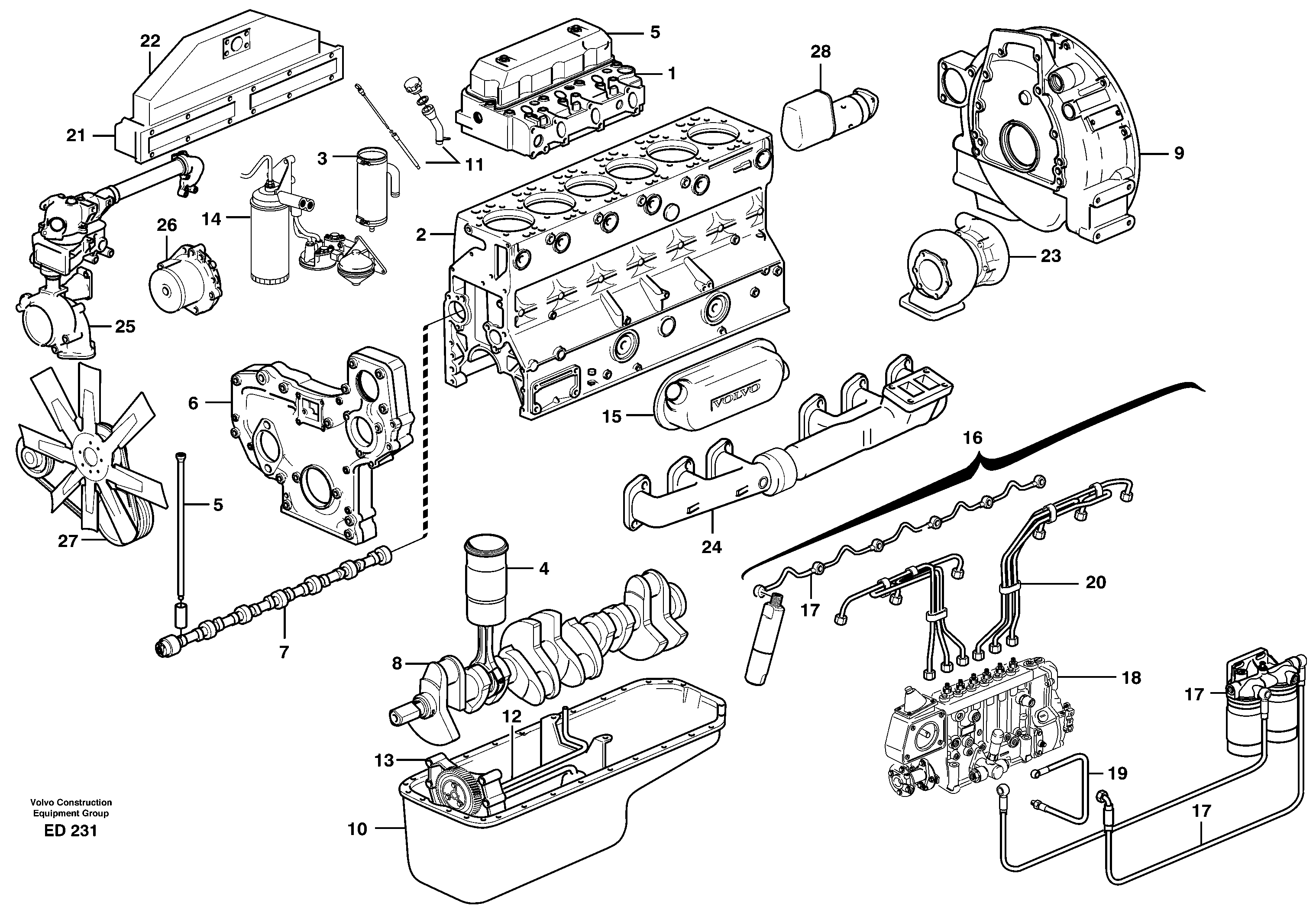 Схема запчастей Volvo L90D - 9606 Двигатель в сборе L90D