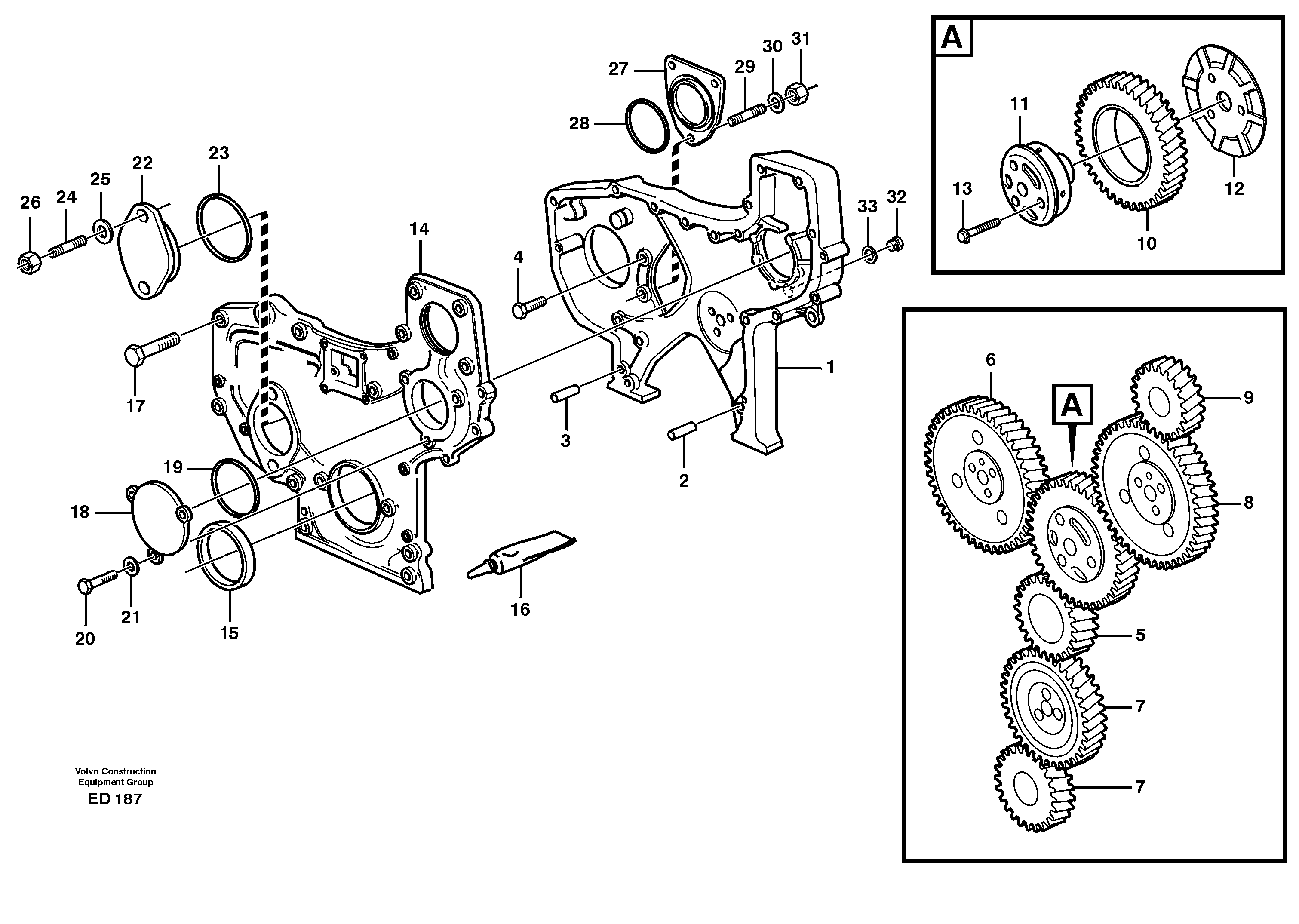 Схема запчастей Volvo L90D - 36083 Timing gear casing and gears L90D