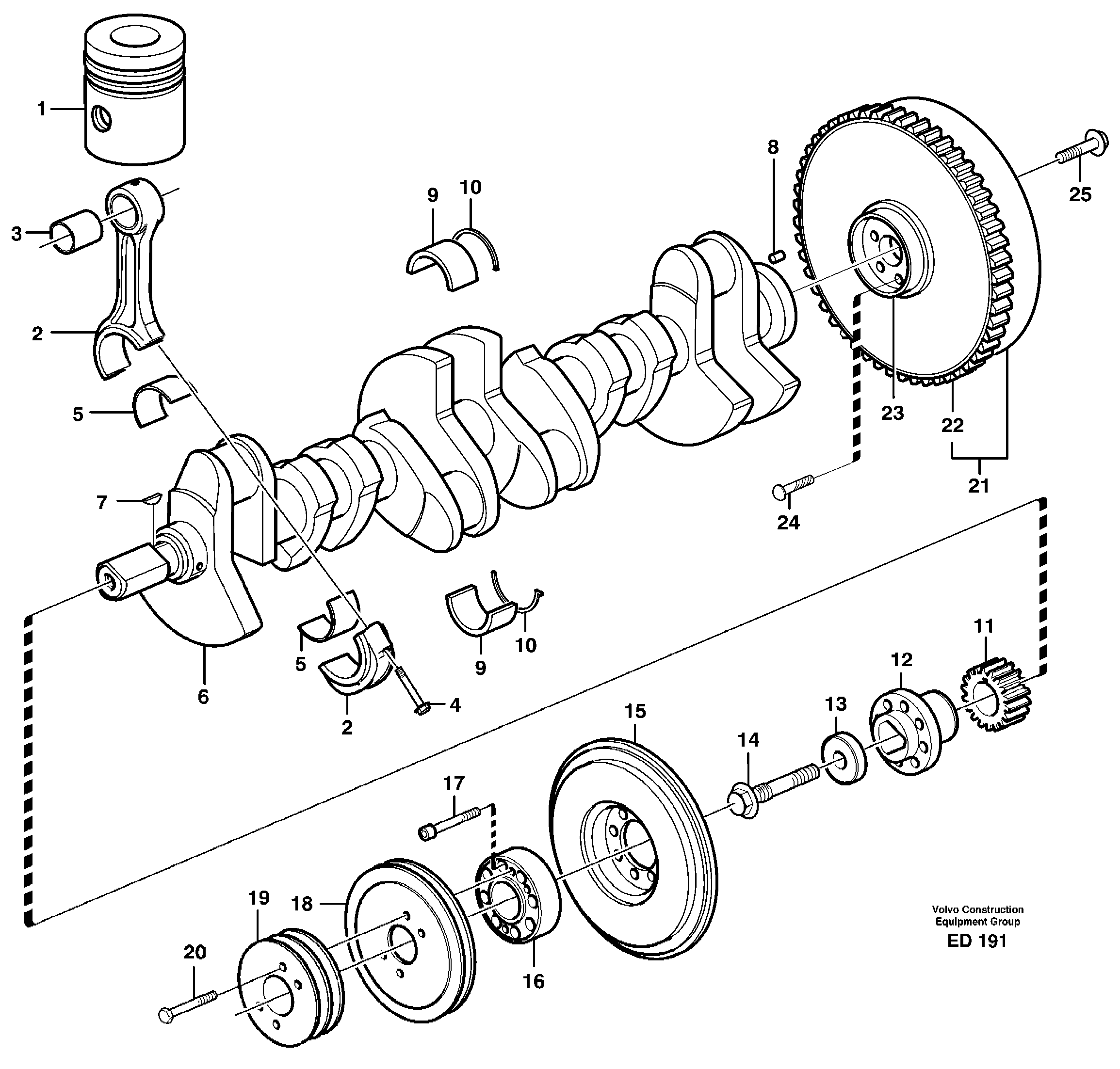 Схема запчастей Volvo L90D - 34342 Crankshaft and related parts L90D