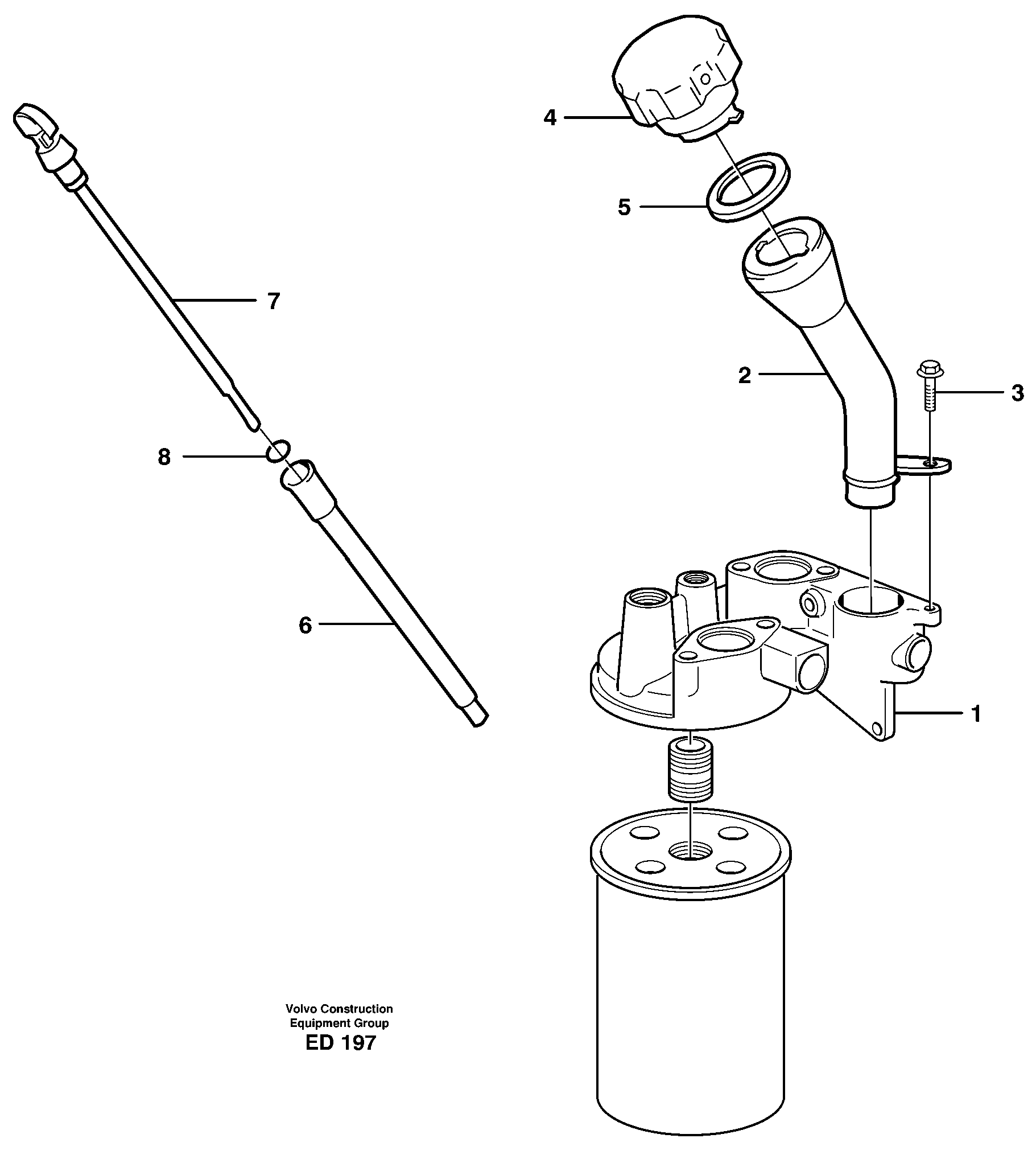 Схема запчастей Volvo L90D - 36085 Oil filler and dipstick L90D