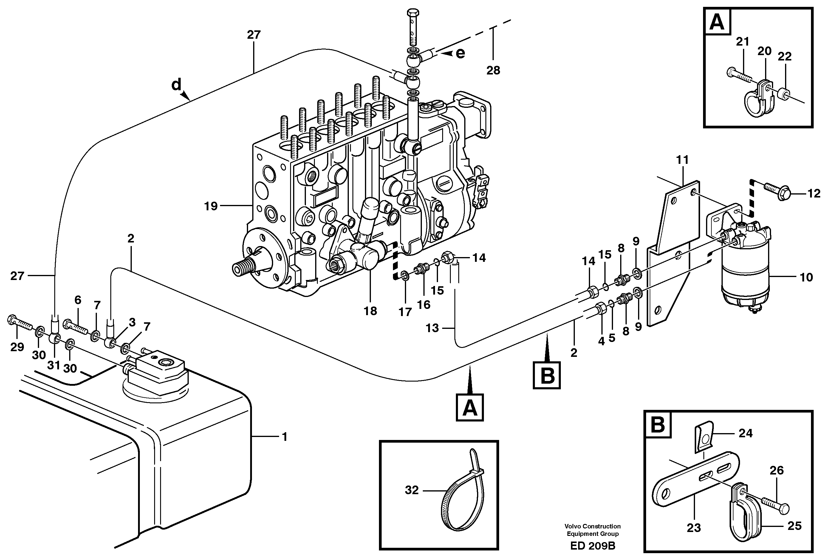 Схема запчастей Volvo L90D - 39139 Fuel pipes, fuel tank - injection pump L90D