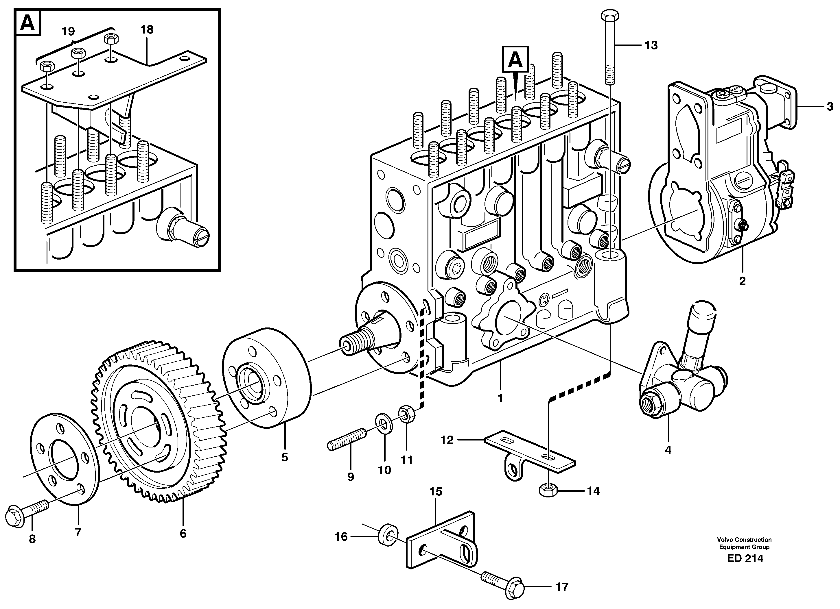 Схема запчастей Volvo L90D - 39456 Fuel injection pump with fitting parts L90D