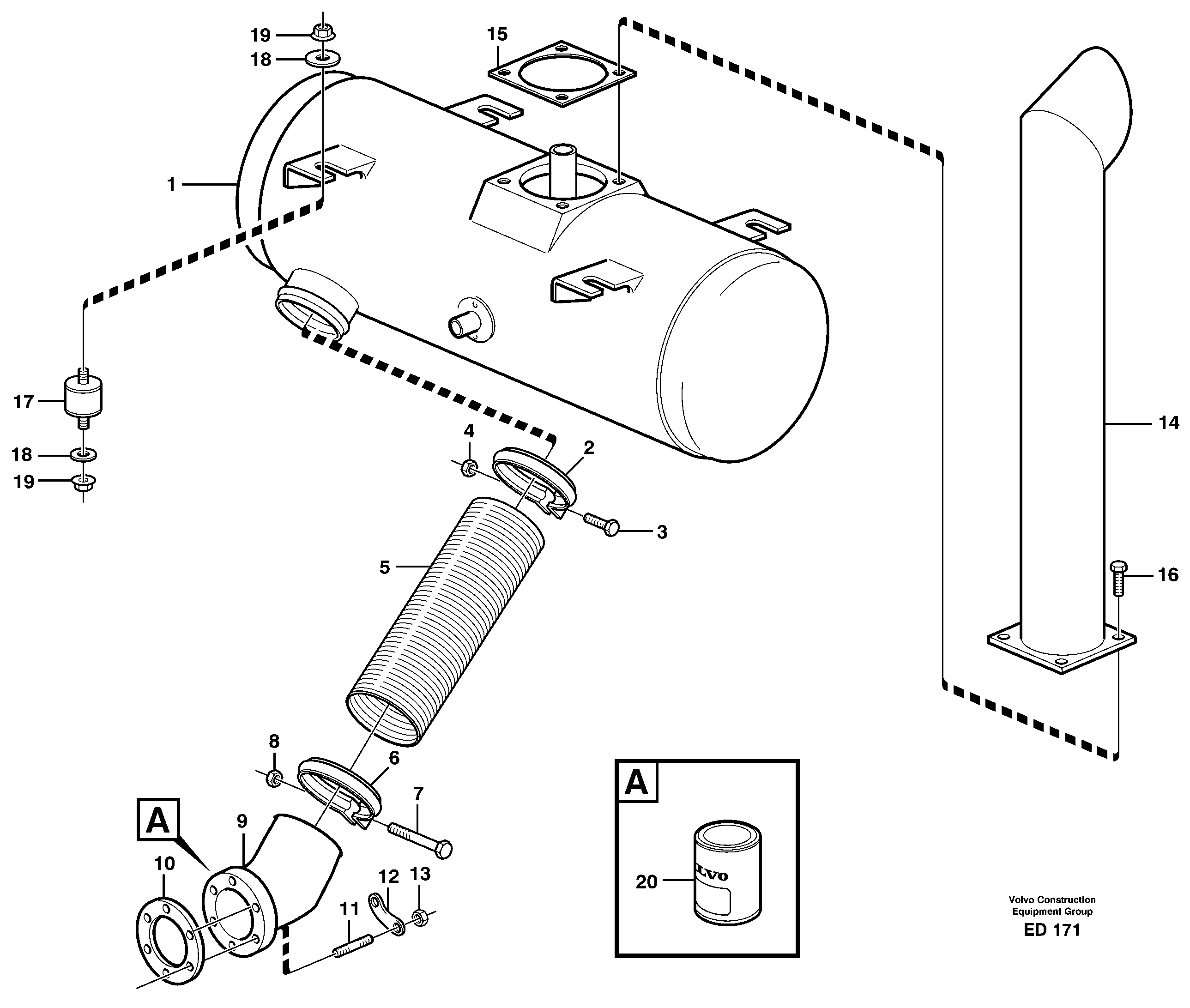 Схема запчастей Volvo L90D - 89685 Exhaust system, silencer L90D