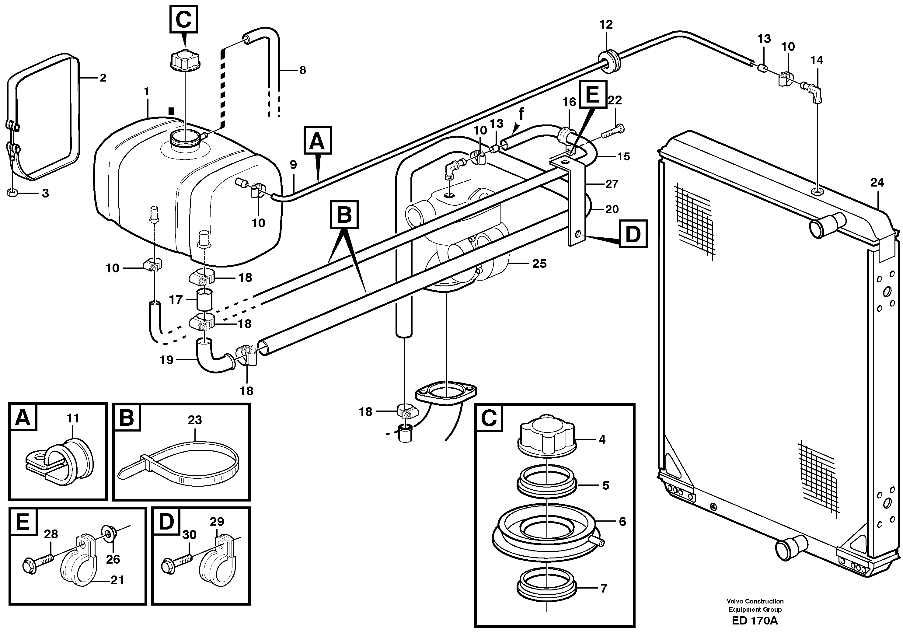 Схема запчастей Volvo L90D - 22278 Expansion tank with fitting parts L90D