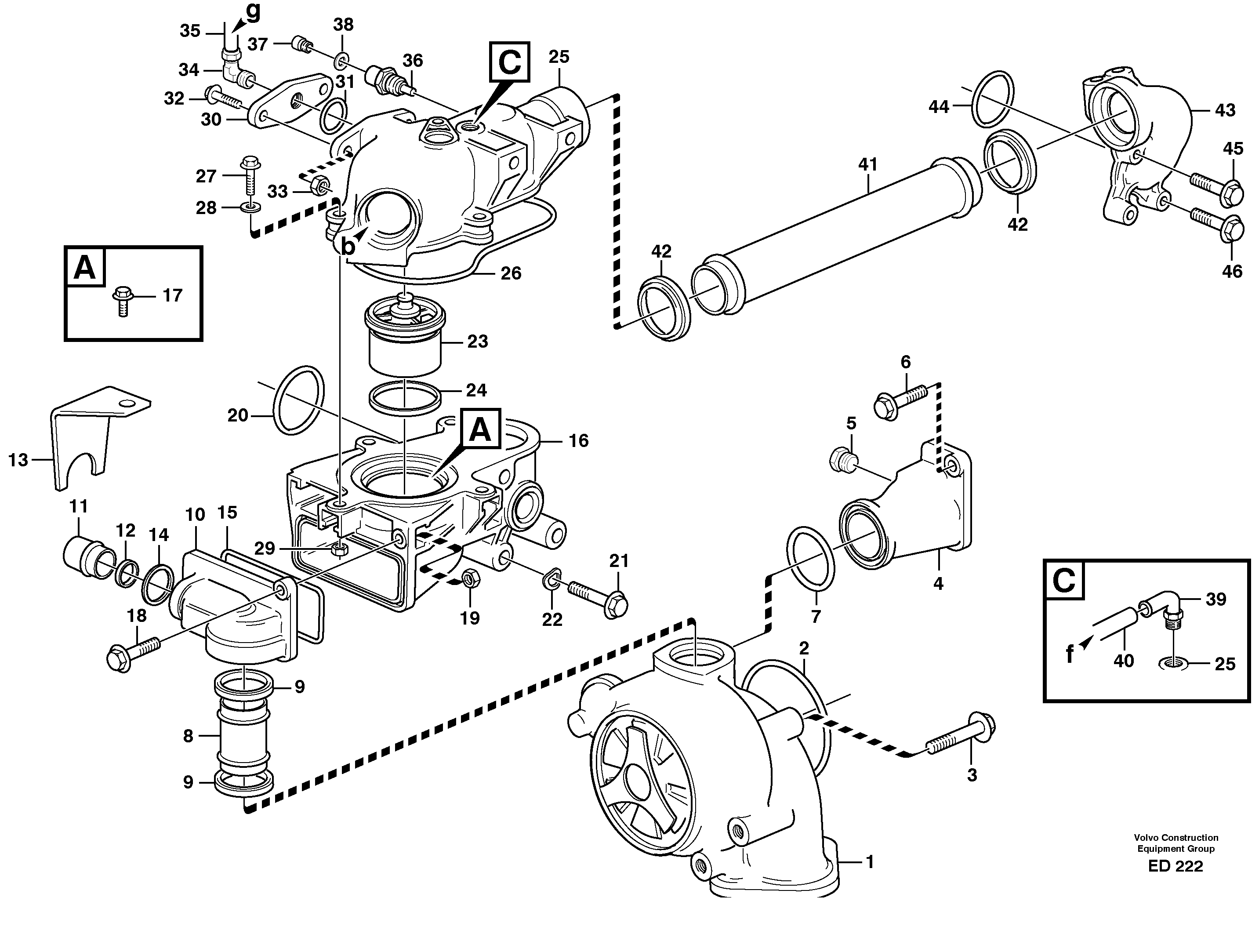 Схема запчастей Volvo L90D - 29844 Water pump, thermostat housing L90D