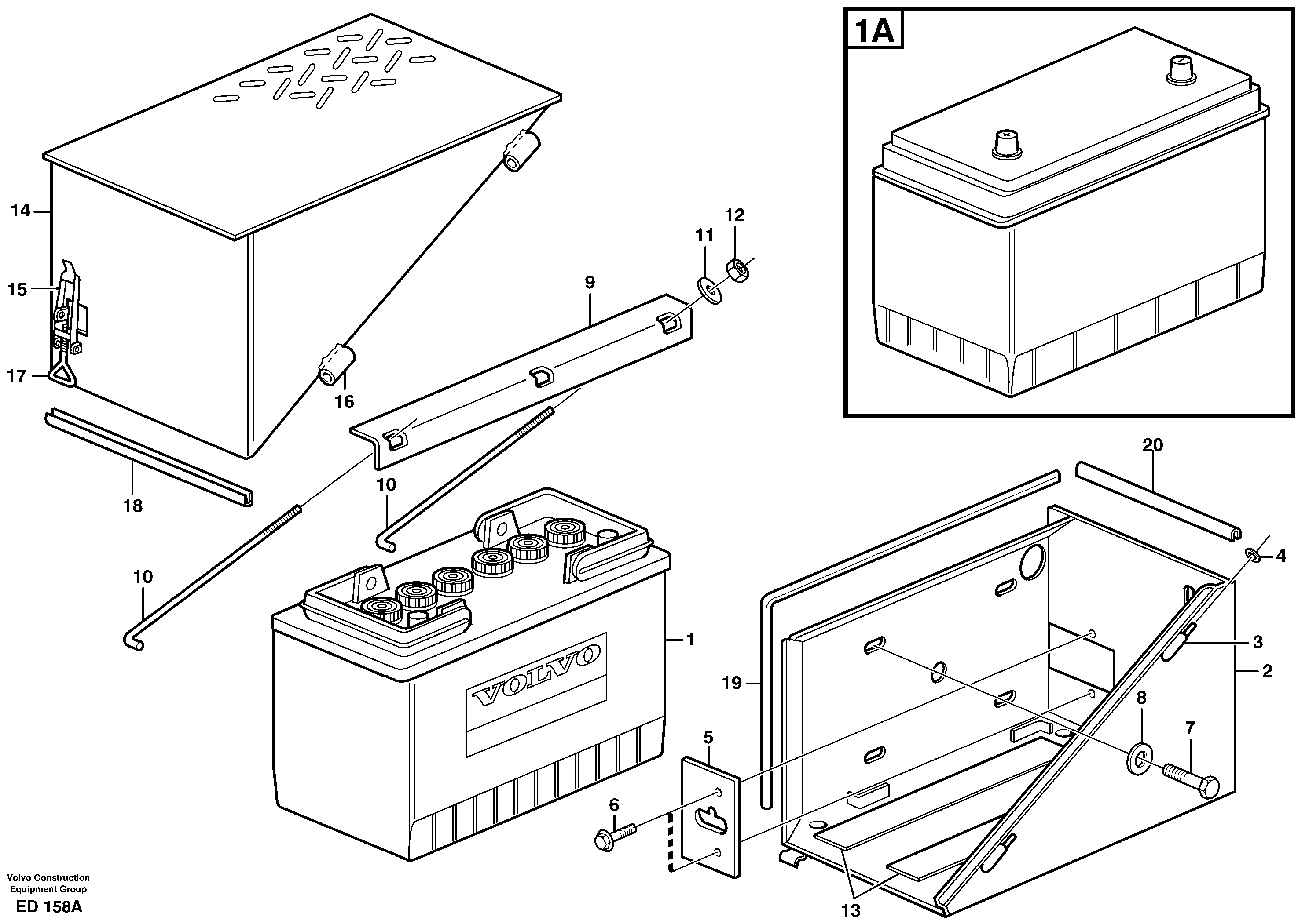 Схема запчастей Volvo L90D - 66170 Battery box with fitting parts L90D