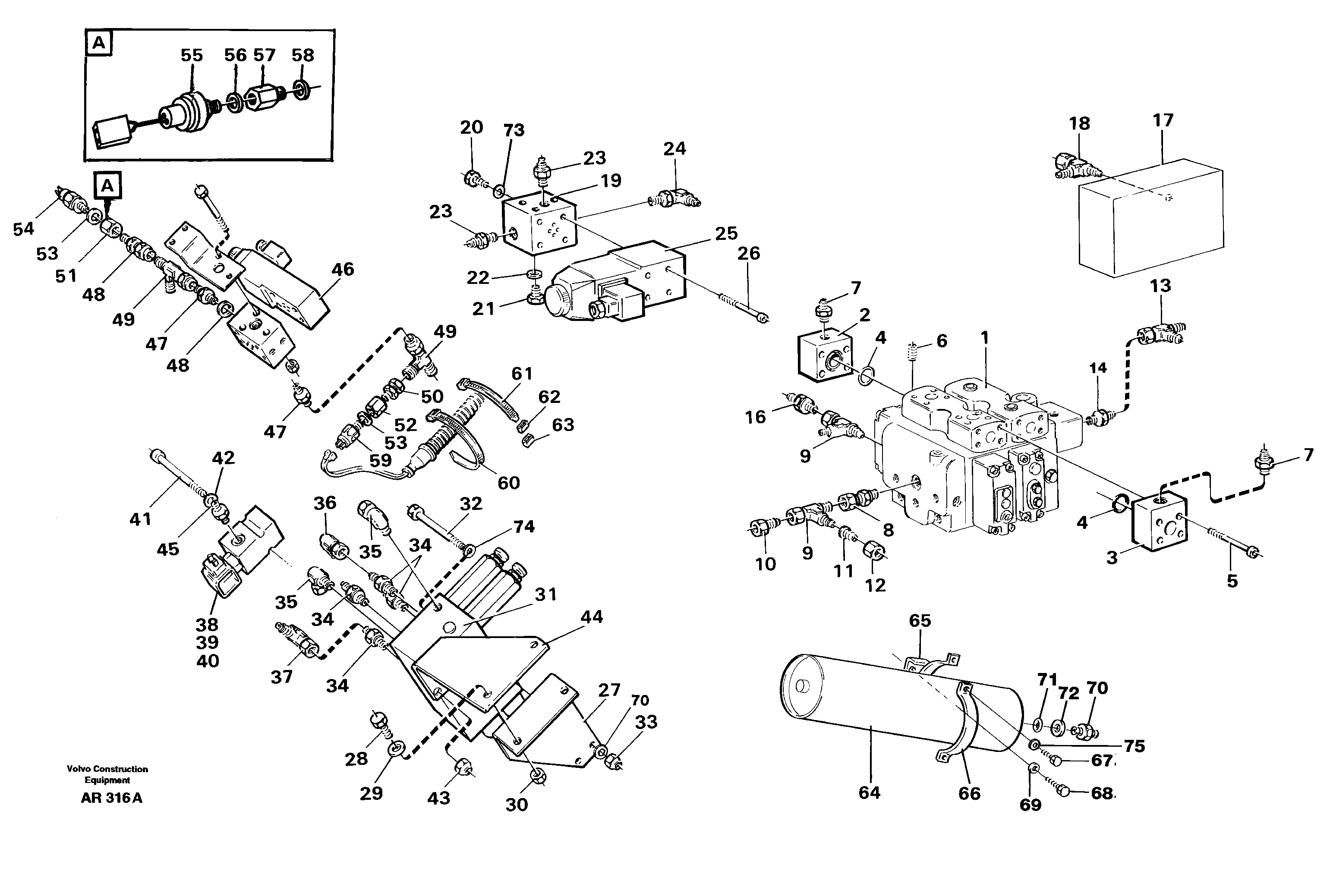 Схема запчастей Volvo L50C - 100315 Boom suspension system, valves and nipples L50C S/N 10967-, OPEN ROPS S/N 35001-