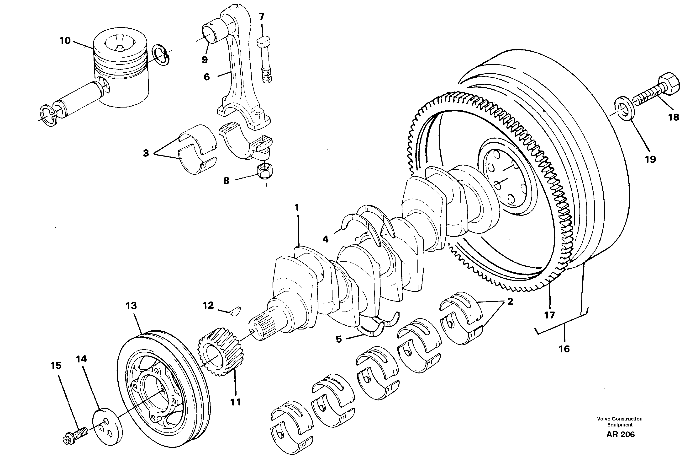 Схема запчастей Volvo L50C - 22103 Crankshaft and related parts L50C S/N 10967-, OPEN ROPS S/N 35001-