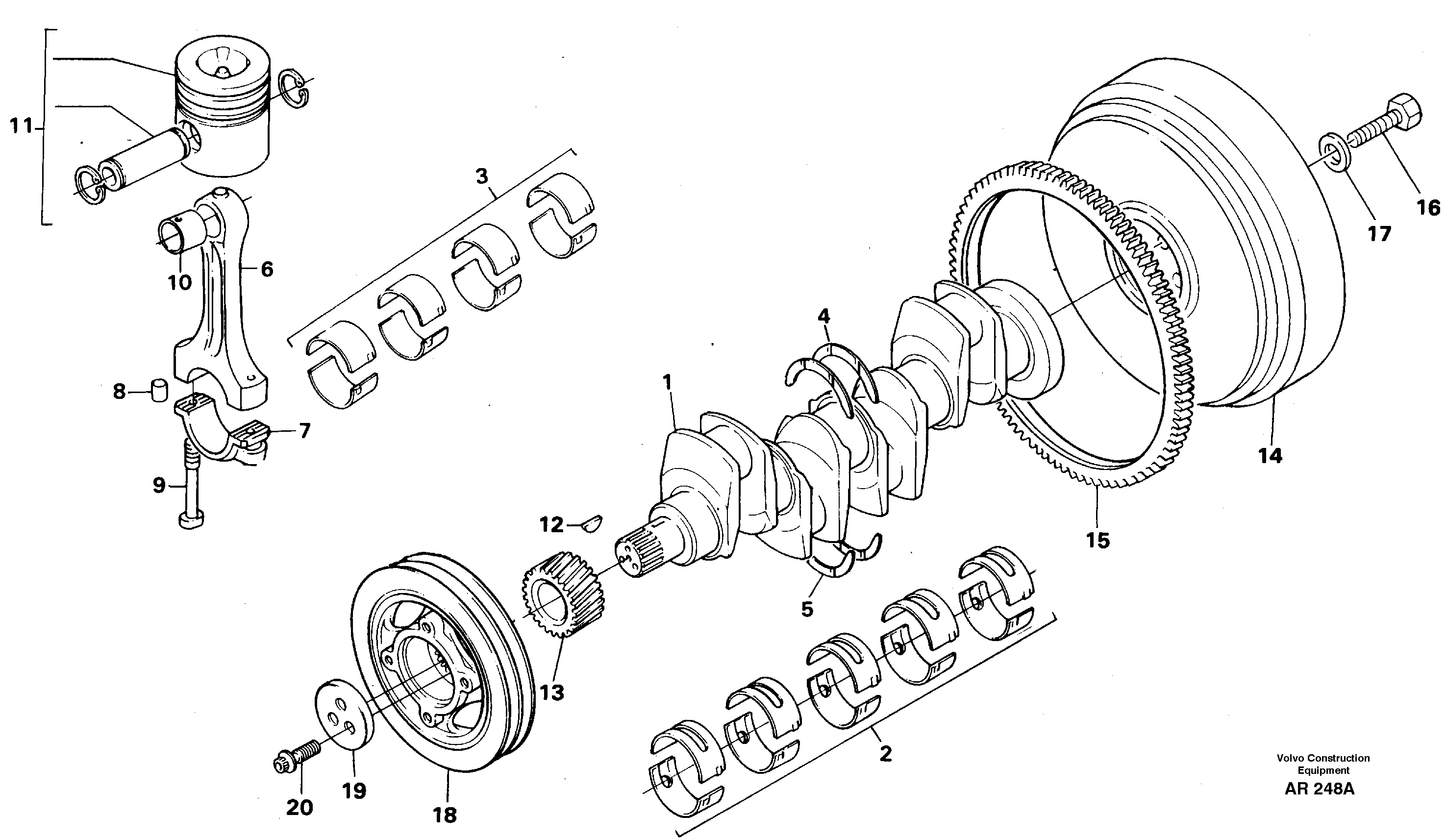 Схема запчастей Volvo L50C - 22104 Crankshaft and related parts L50C S/N 10967-, OPEN ROPS S/N 35001-