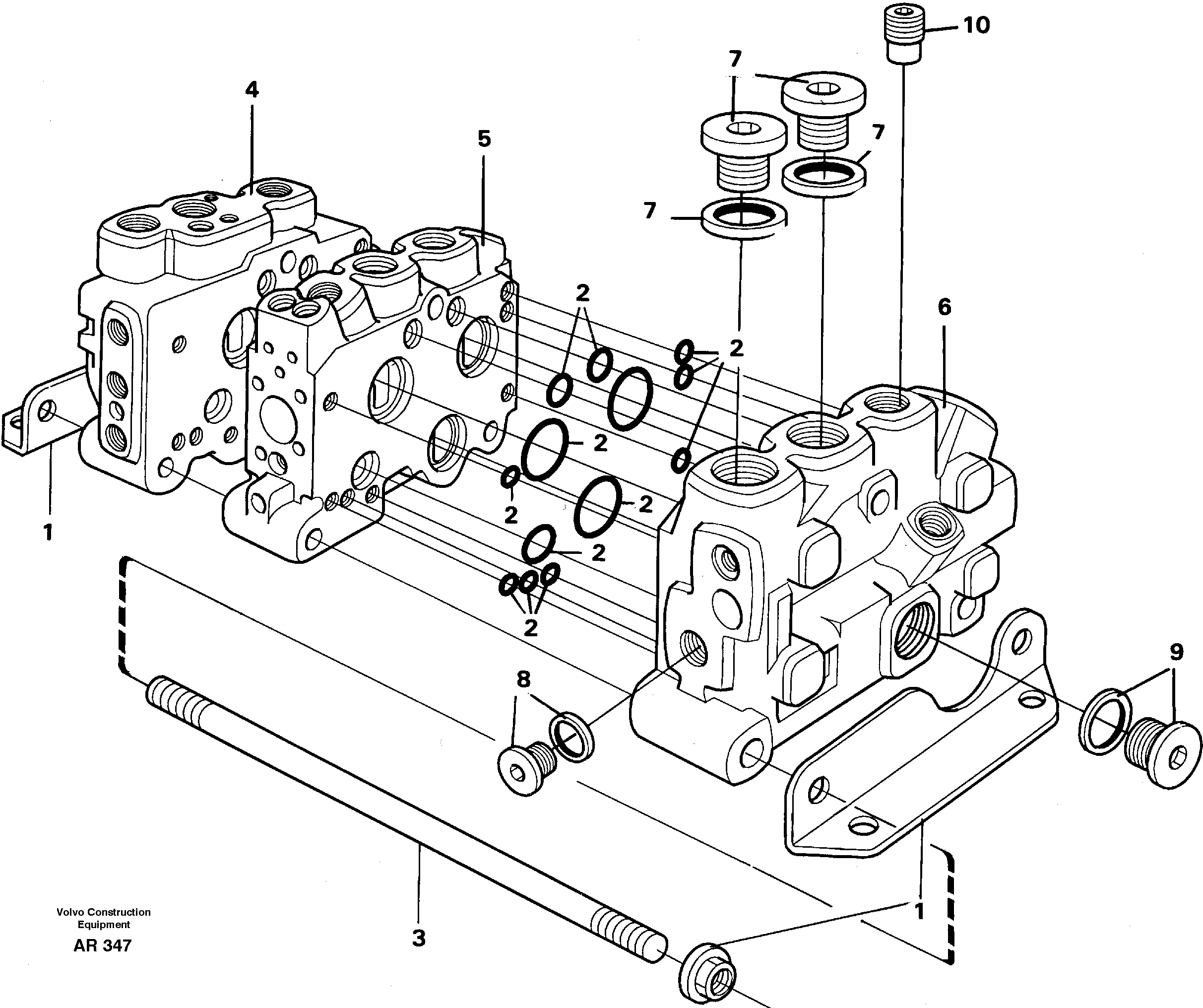 Схема запчастей Volvo L50C - 25593 Valve section with assembly parts L50C S/N 10967-, OPEN ROPS S/N 35001-