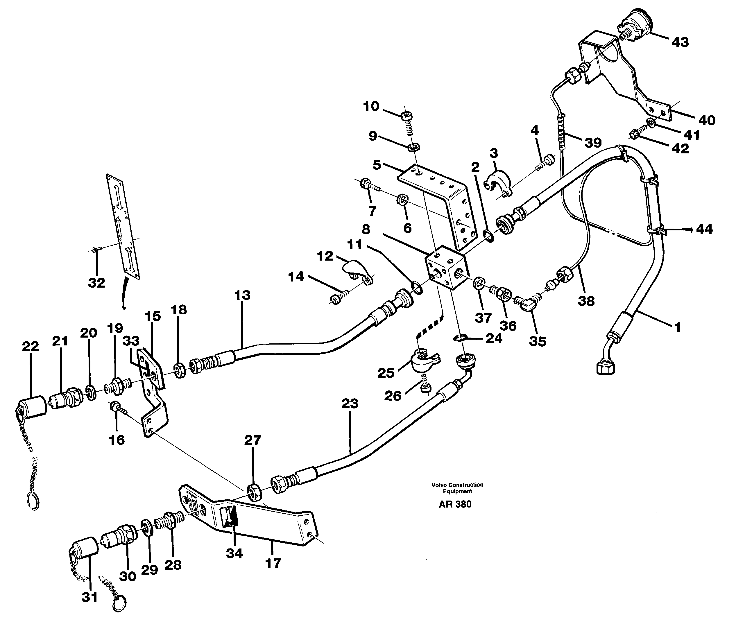 Схема запчастей Volvo L50C - 54497 Feed lines, hydraulic power take off Gp L50C S/N 10967-, OPEN ROPS S/N 35001-