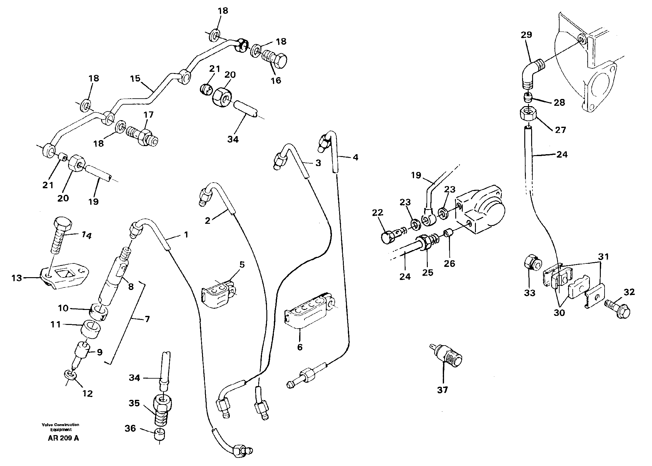 Схема запчастей Volvo L50C - 22662 Fuel lines Injectors L50C S/N 10967-, OPEN ROPS S/N 35001-