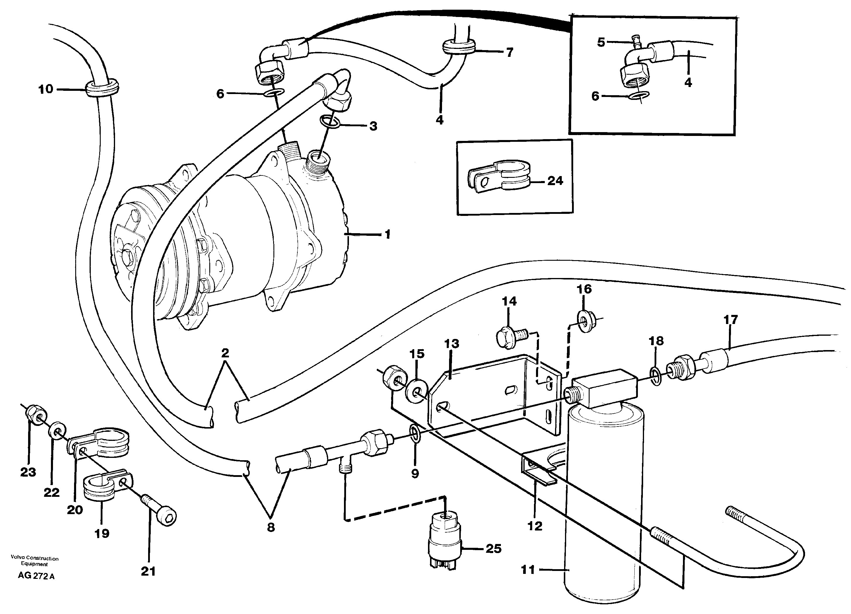 Схема запчастей Volvo L50C - 86726 Assembly hoses: Evaparator, receiver drier, condenser L50B/L50C VOLVO BM VOLVO BM L50B/L50C SER NO - 10966