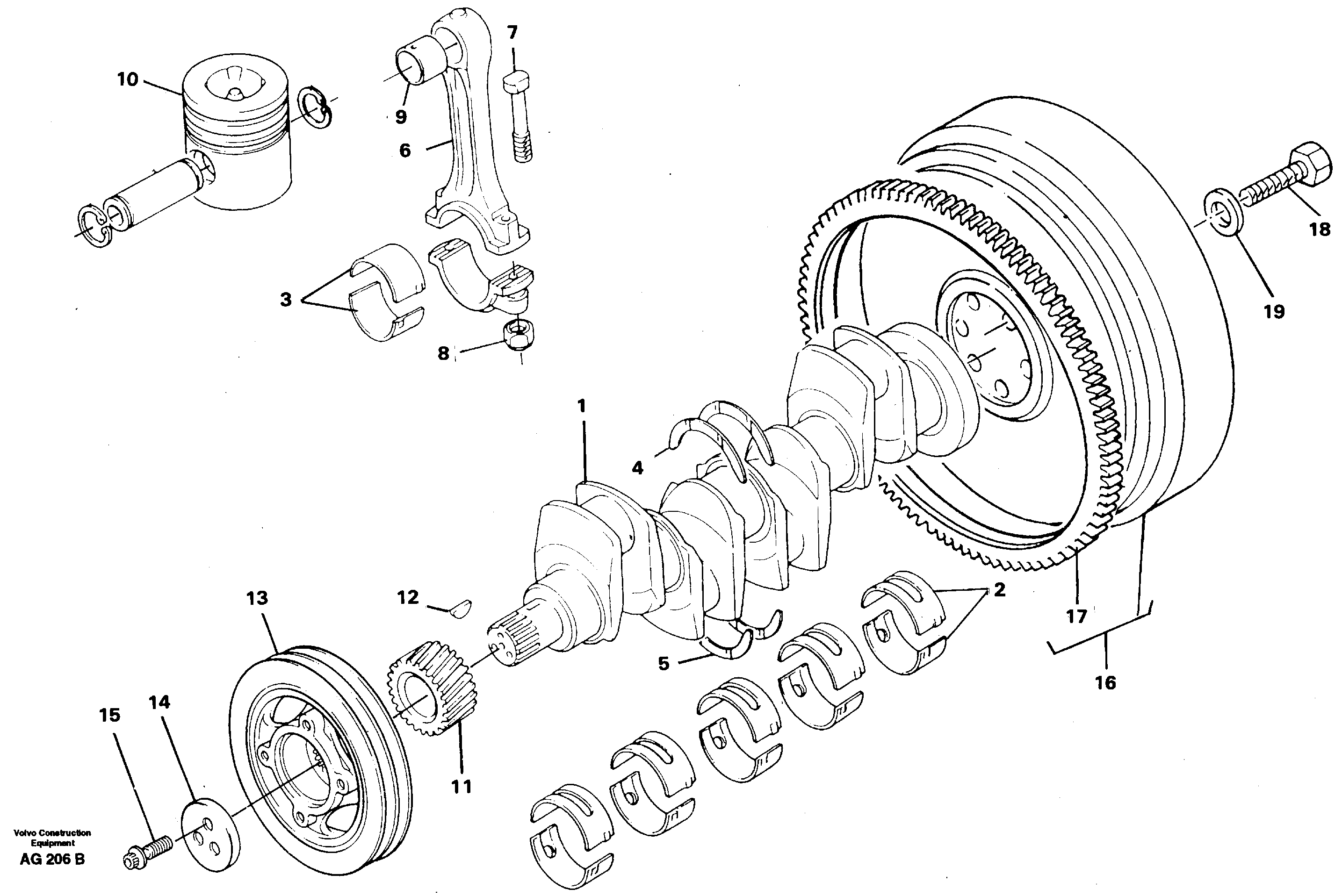 Схема запчастей Volvo L50C - 31166 Crankshaft and related parts L50B/L50C VOLVO BM VOLVO BM L50B/L50C SER NO - 10966