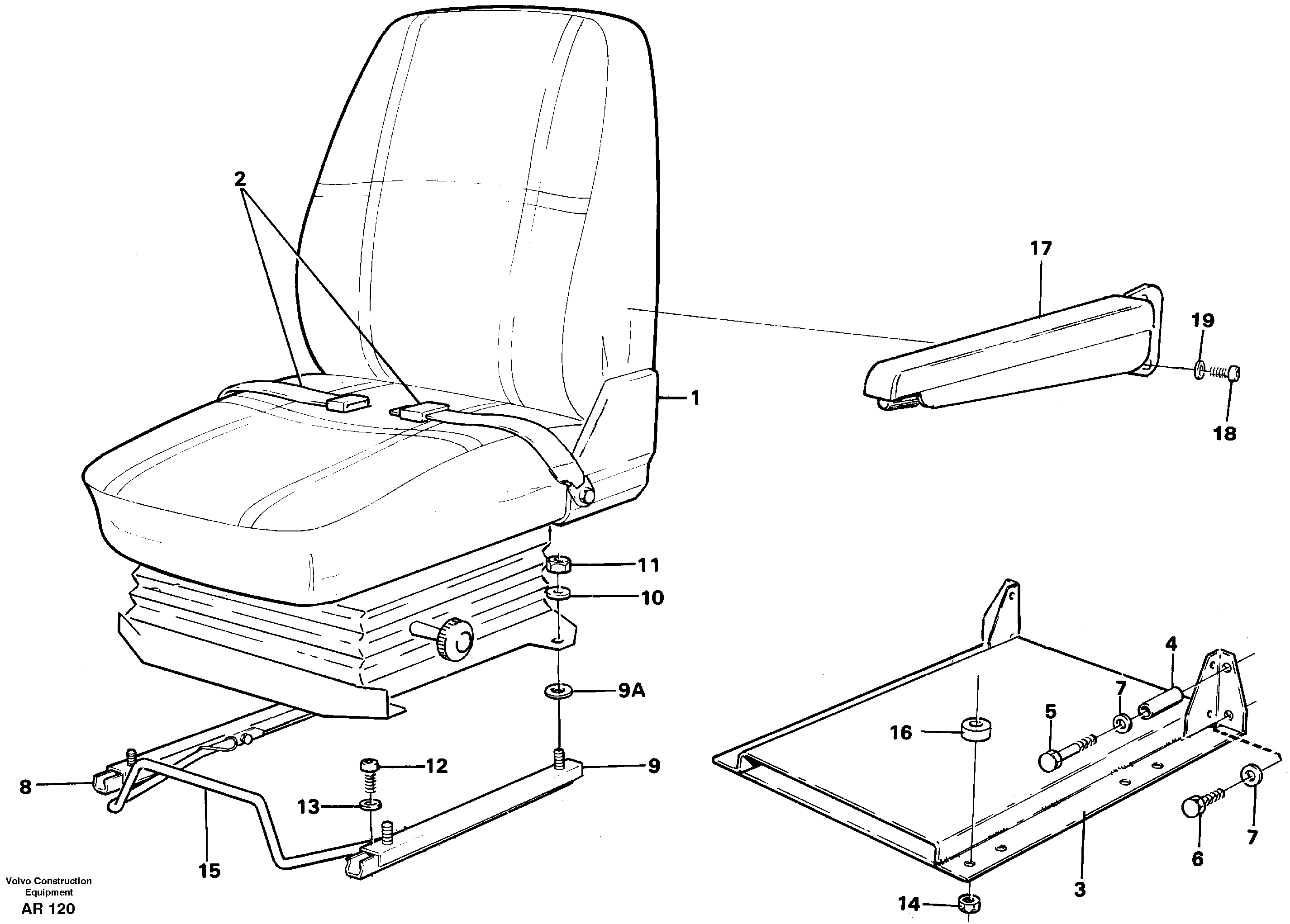 Схема запчастей Volvo L50C - 60105 Drivers seat, assembly L50C S/N 10967-, OPEN ROPS S/N 35001-