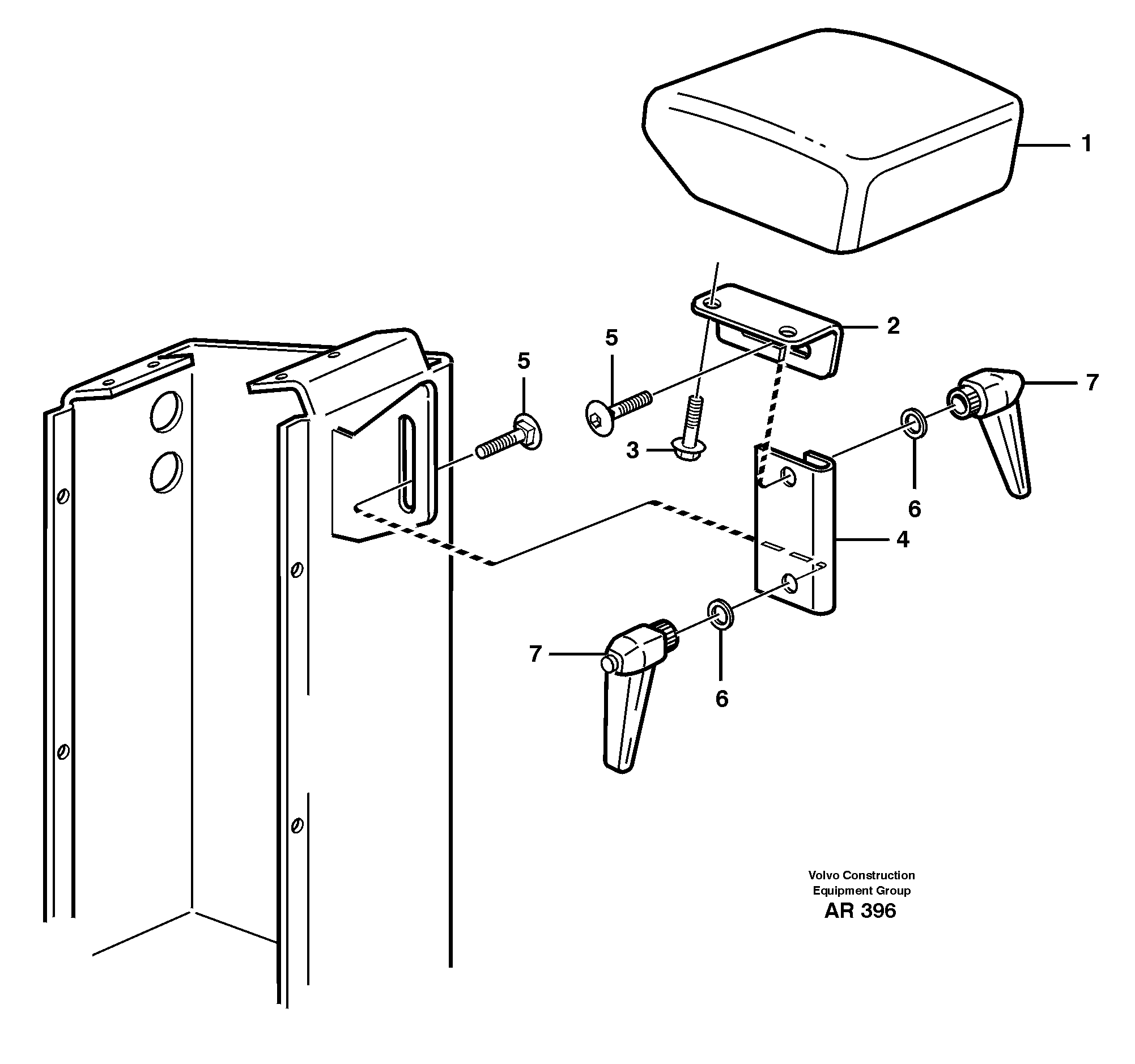 Схема запчастей Volvo L50C - 44458 Armrest L50C S/N 10967-, OPEN ROPS S/N 35001-