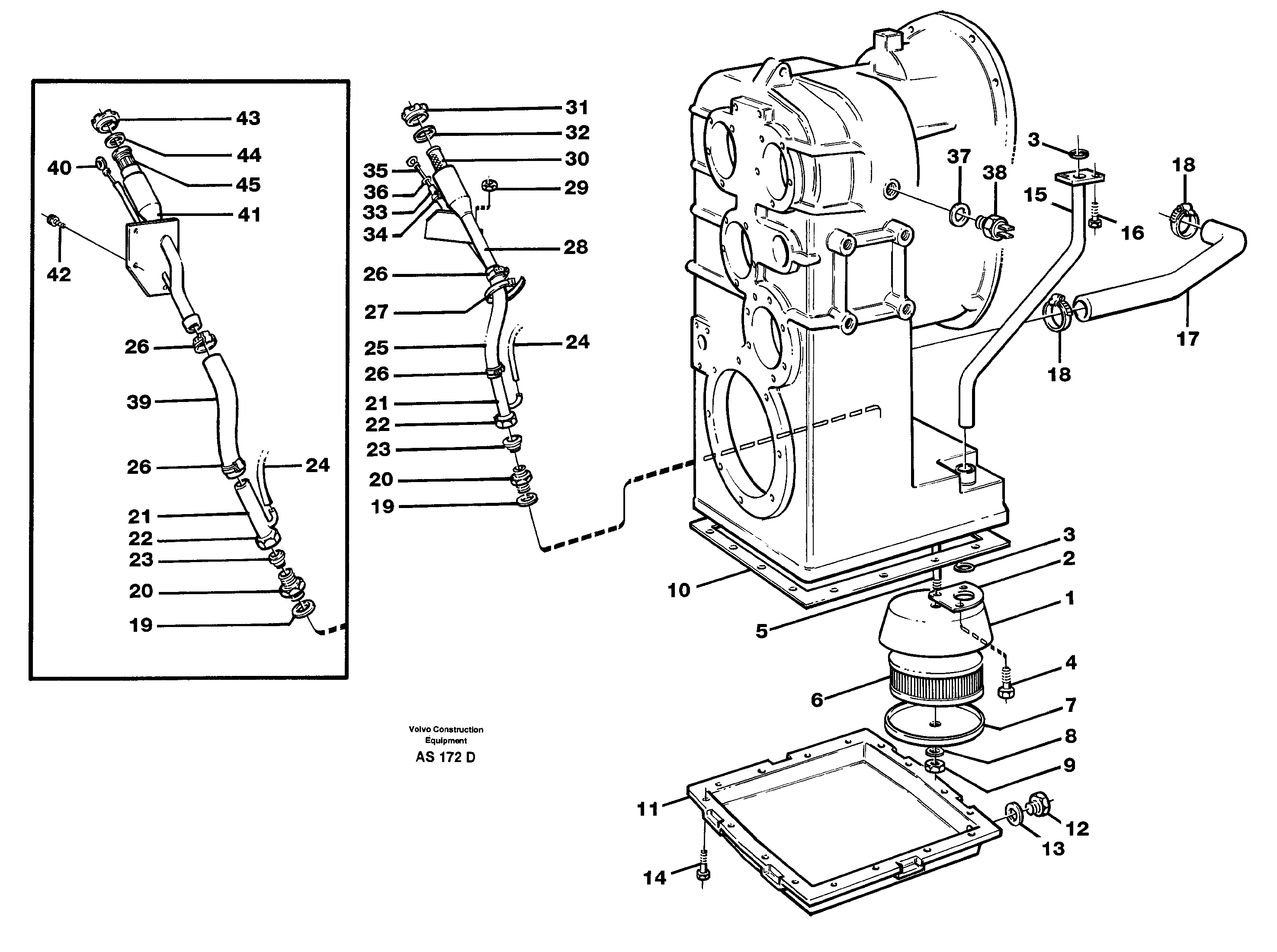 Схема запчастей Volvo L70C - 82135 Clutch housing with fitting parts L70C SER NO 13116-, SER NO BRAZIL 70007-