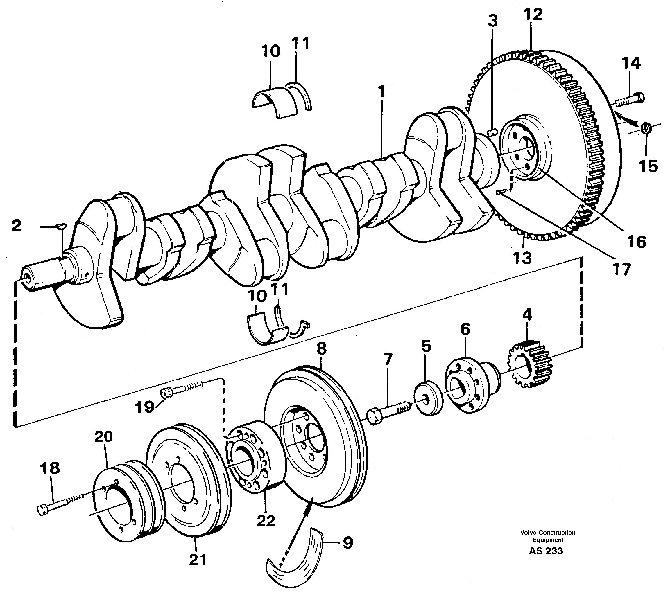 Схема запчастей Volvo L70C - 33033 Crankshaft and related parts L70C SER NO 13116-, SER NO BRAZIL 70007-