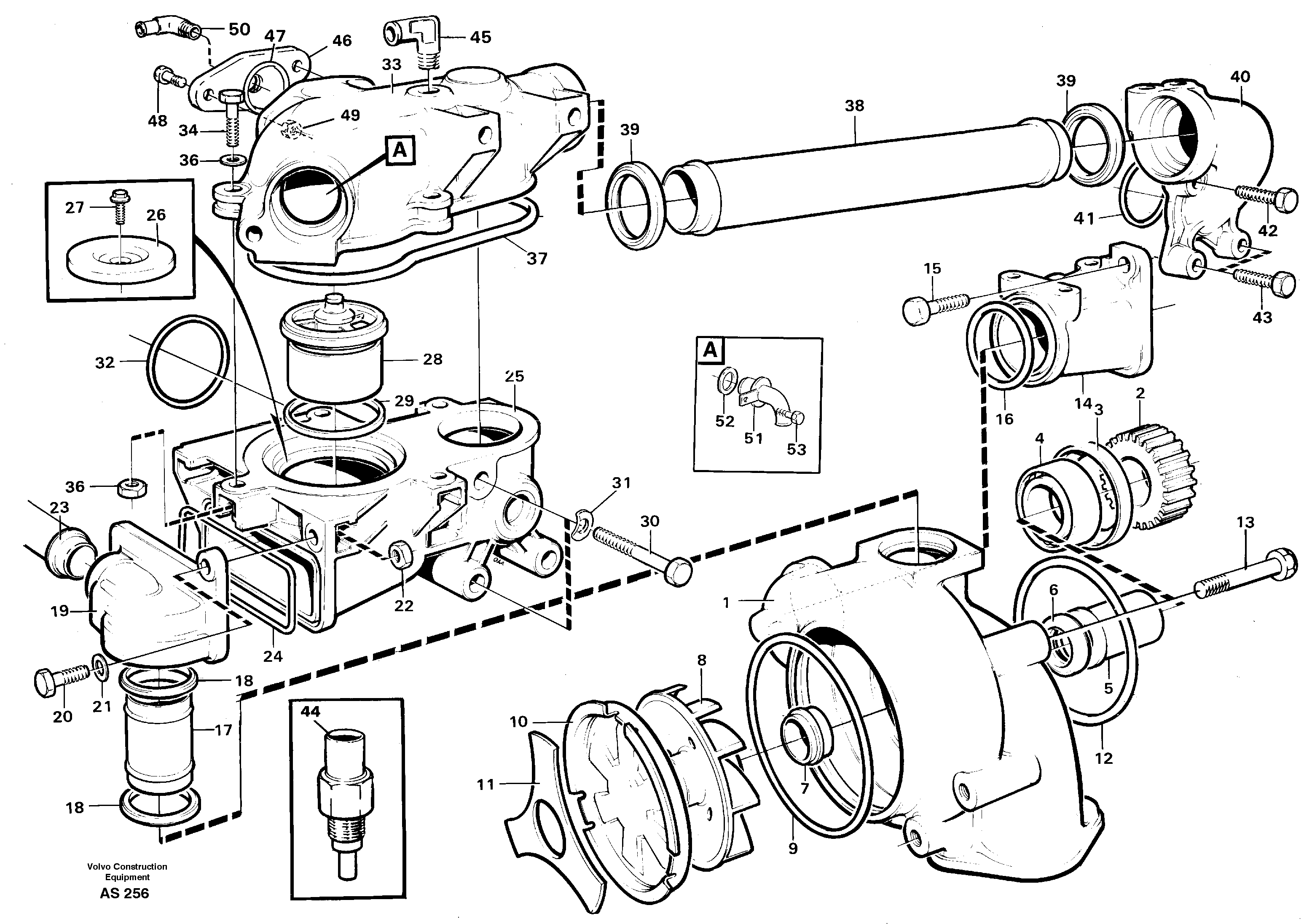 Схема запчастей Volvo L70C - 29720 Water pump, thermostat housing L70C SER NO 13116-, SER NO BRAZIL 70007-