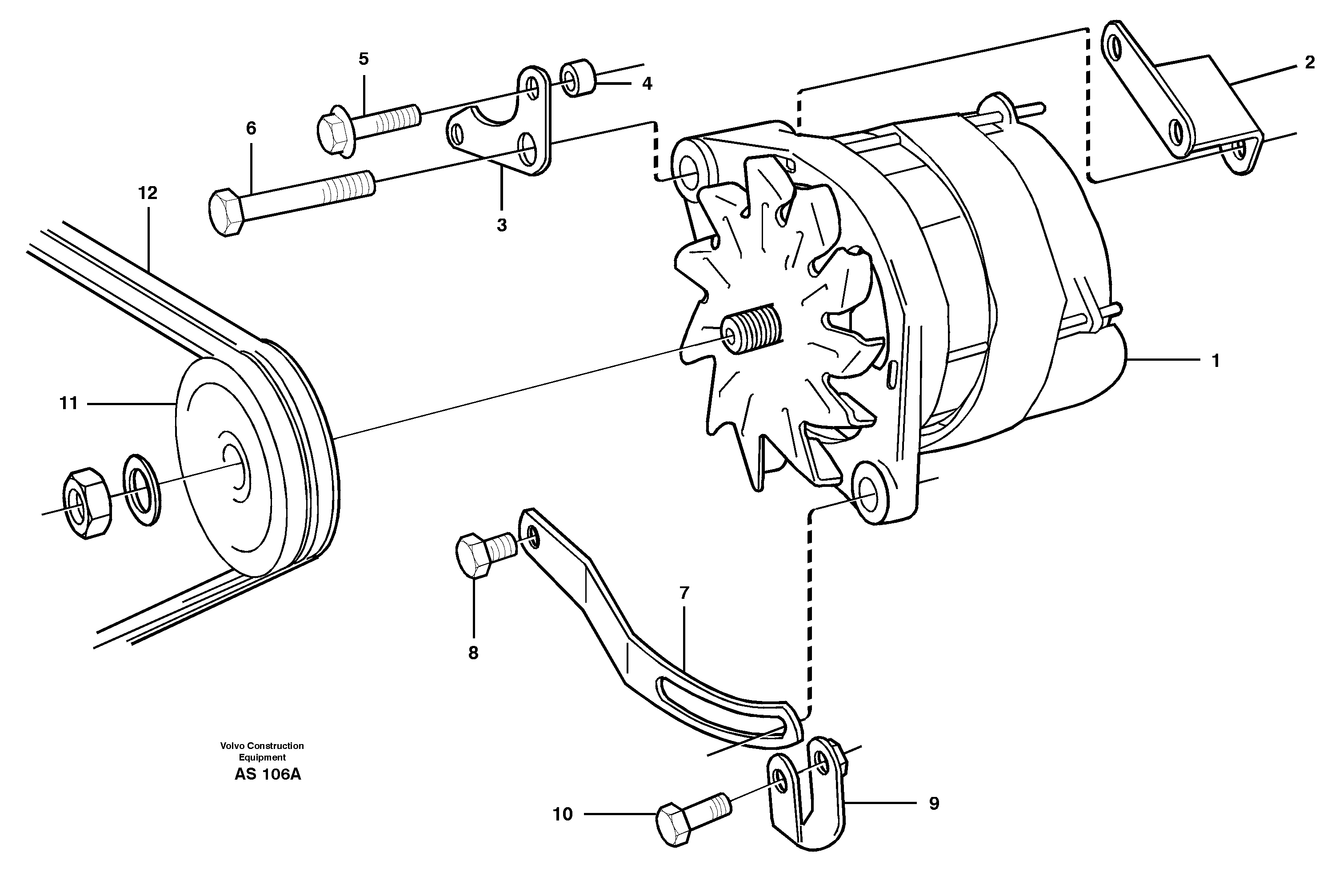 Схема запчастей Volvo L70C - 25207 Alternator with assembling details L70C SER NO 13116-, SER NO BRAZIL 70007-