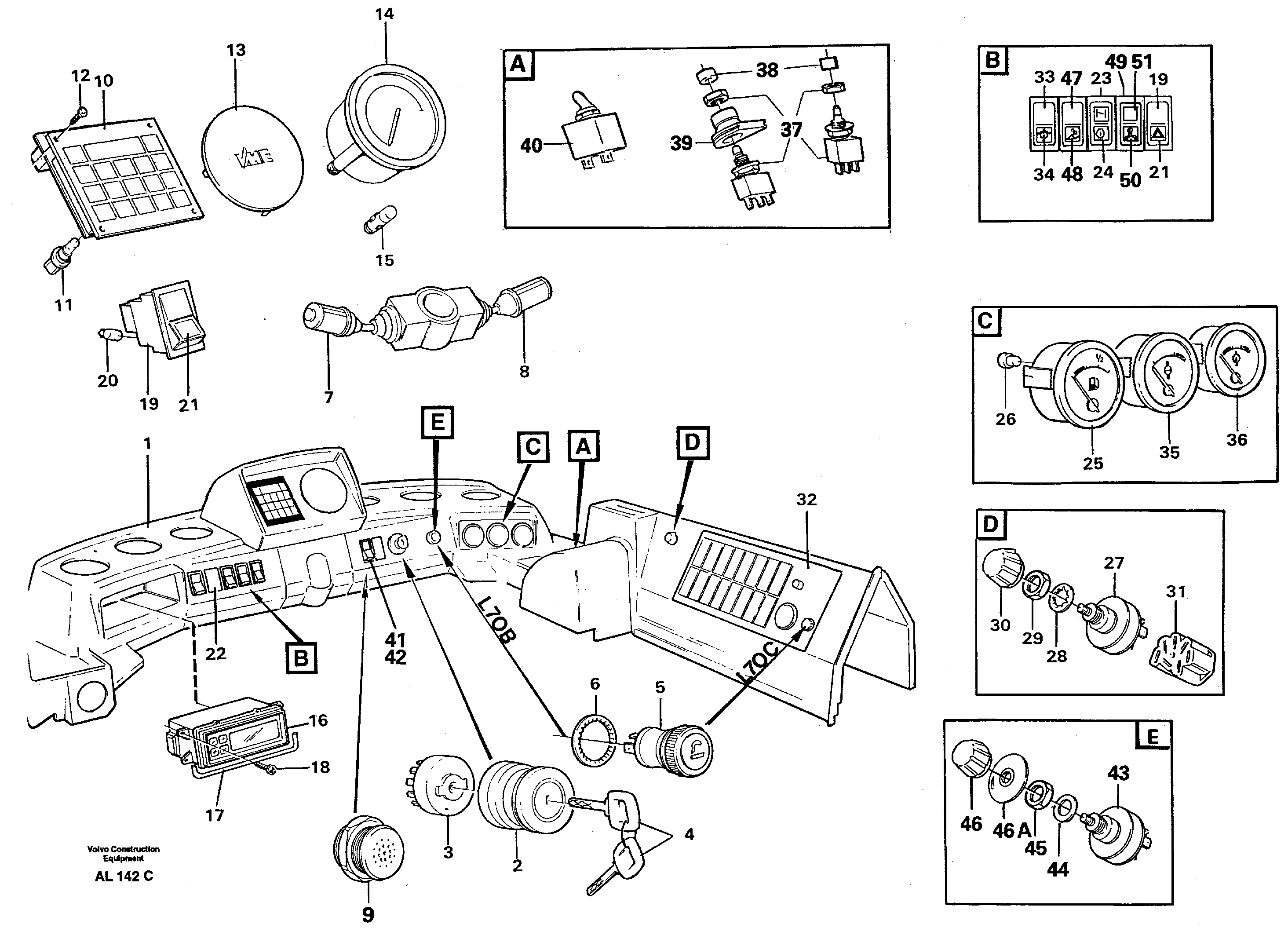 Схема запчастей Volvo L70C - 61149 Instruments panel L70B/L70C VOLVO BM VOLVO BM L70B/L70C SER NO - 13115