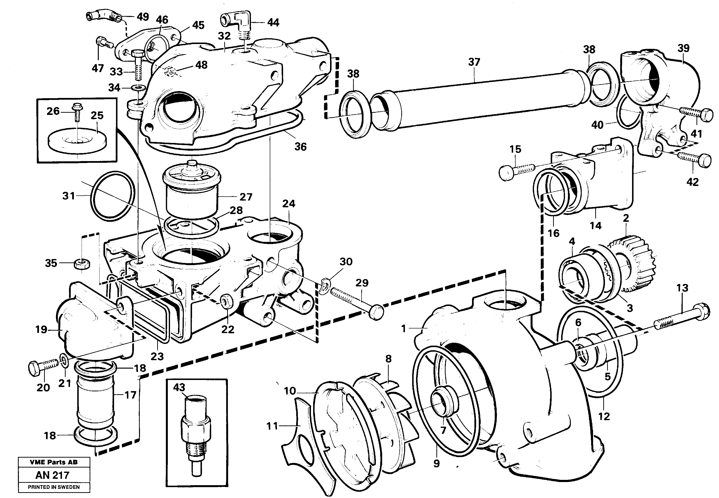 Схема запчастей Volvo L90C - 31142 Water pump, thermostat housing L90C VOLVO BM VOLVO BM L90C SER NO - 14304