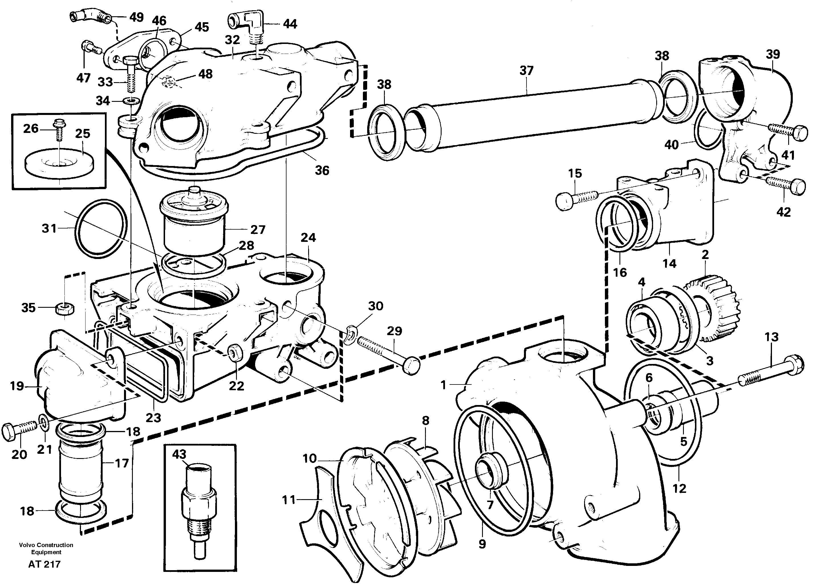 Схема запчастей Volvo L90C - 93816 Water pump, thermostat housing L90C