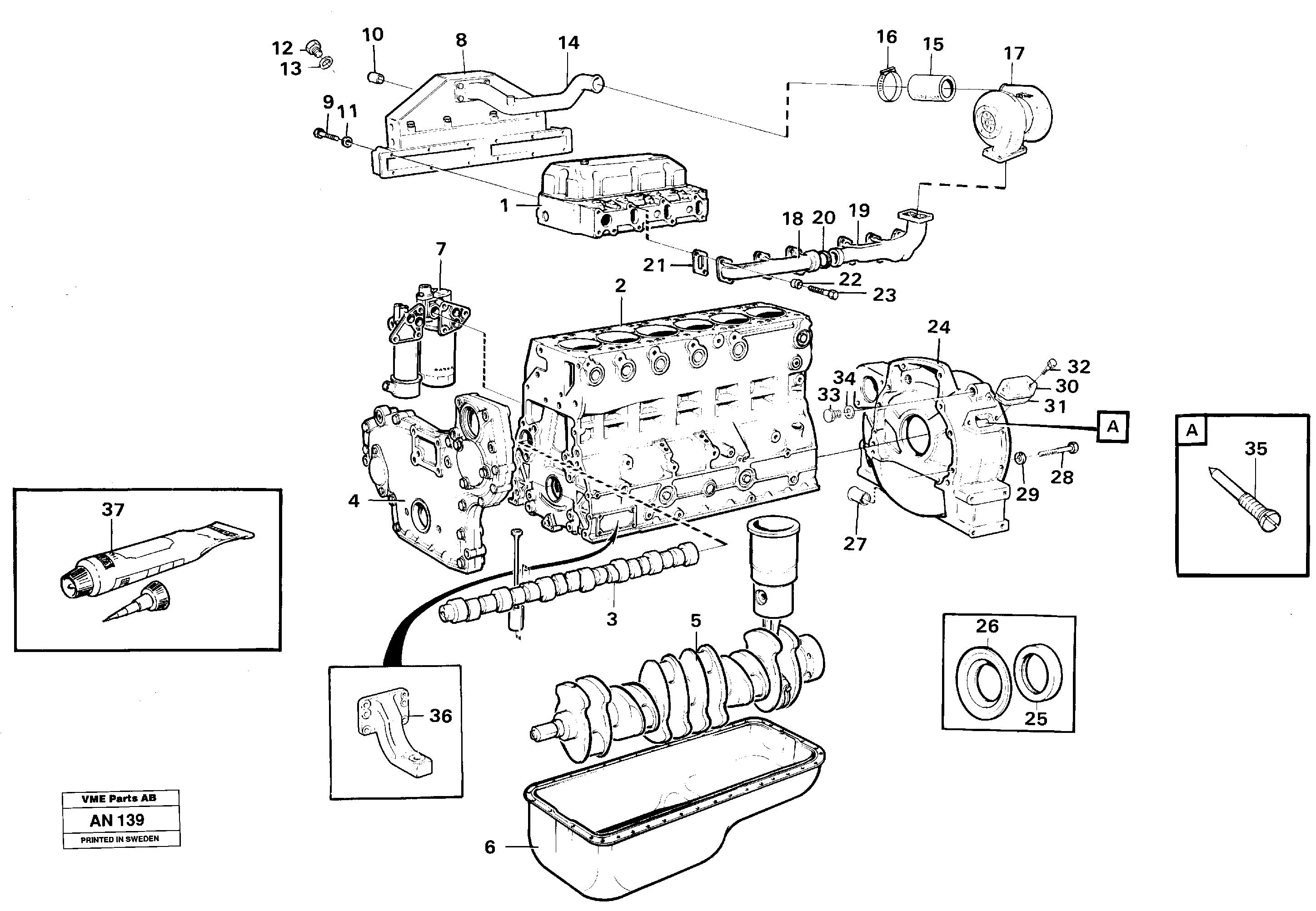 Схема запчастей Volvo L90C - 74536 Engine, assembly L90C VOLVO BM VOLVO BM L90C SER NO - 14304