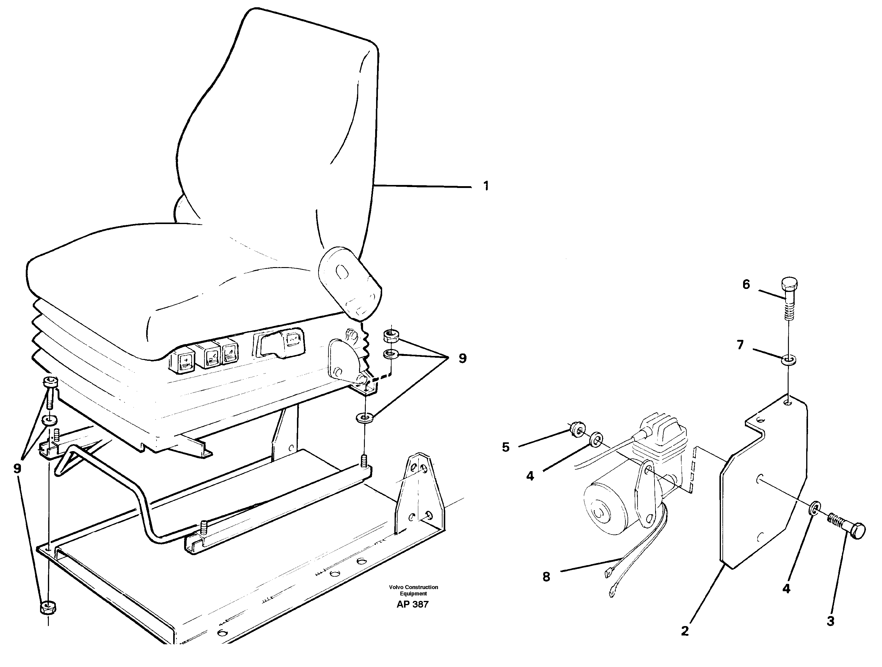 Схема запчастей Volvo L120C - 32352 Drivers seat, air suspensioned Isri L120C VOLVO BM VOLVO BM L120C SER NO - 11318