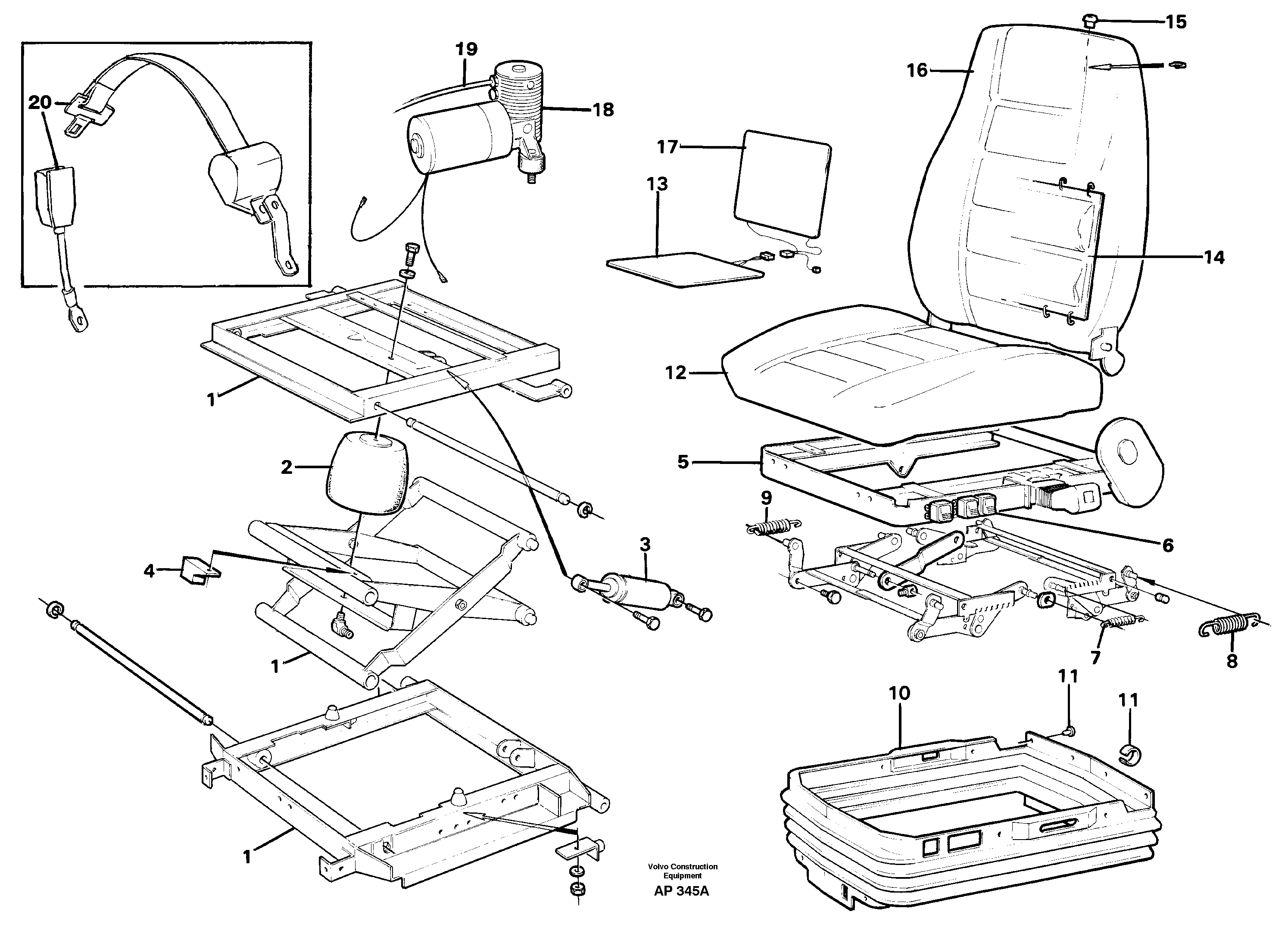 Схема запчастей Volvo L120C - 61399 Operators seat, heated, air suspensioned L120C VOLVO BM VOLVO BM L120C SER NO - 11318