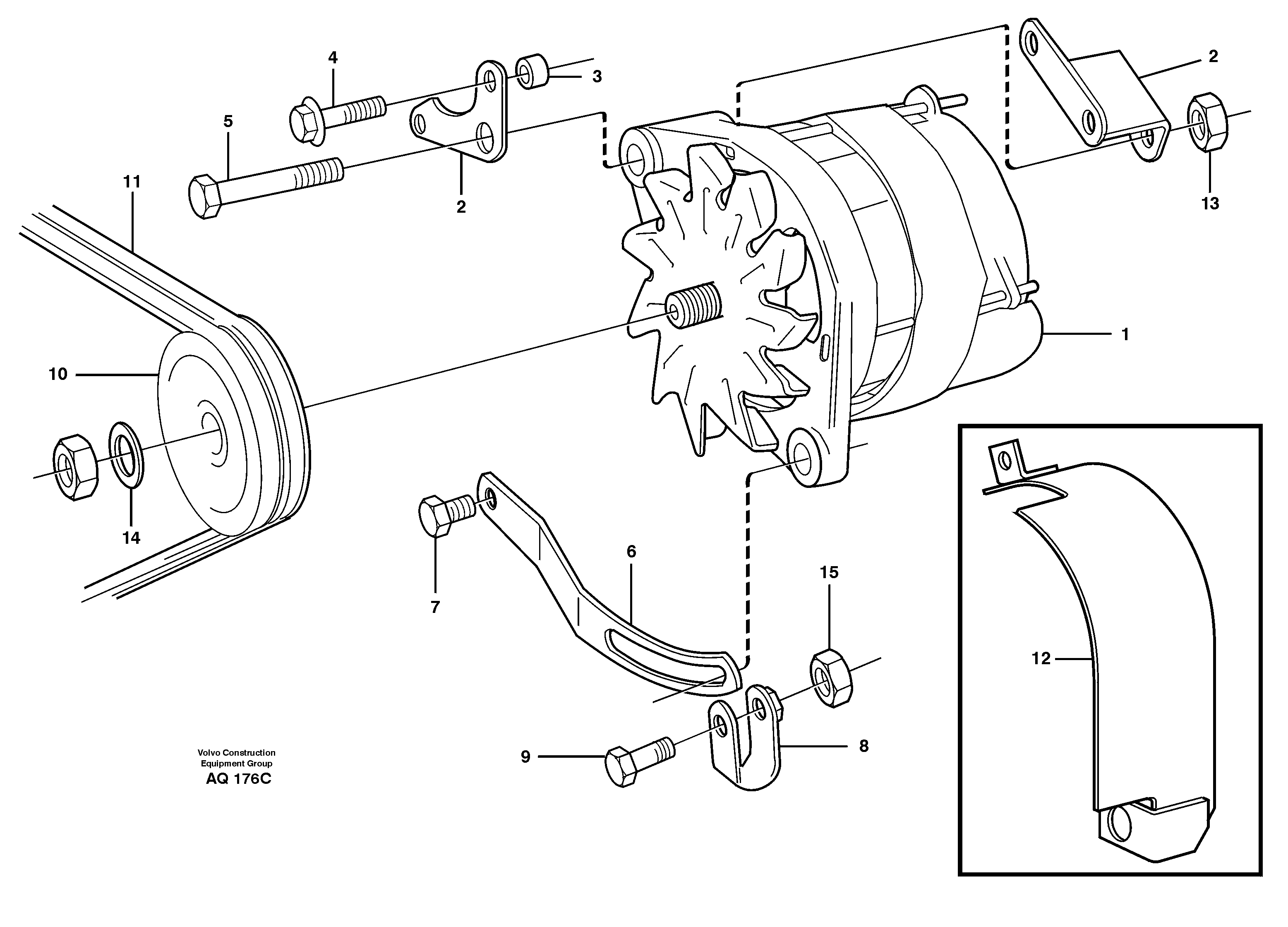 Схема запчастей Volvo L120C - 21980 Alternator with assembling details L120C S/N 11319-SWE, S/N 61677-USA, S/N 70075-BRA