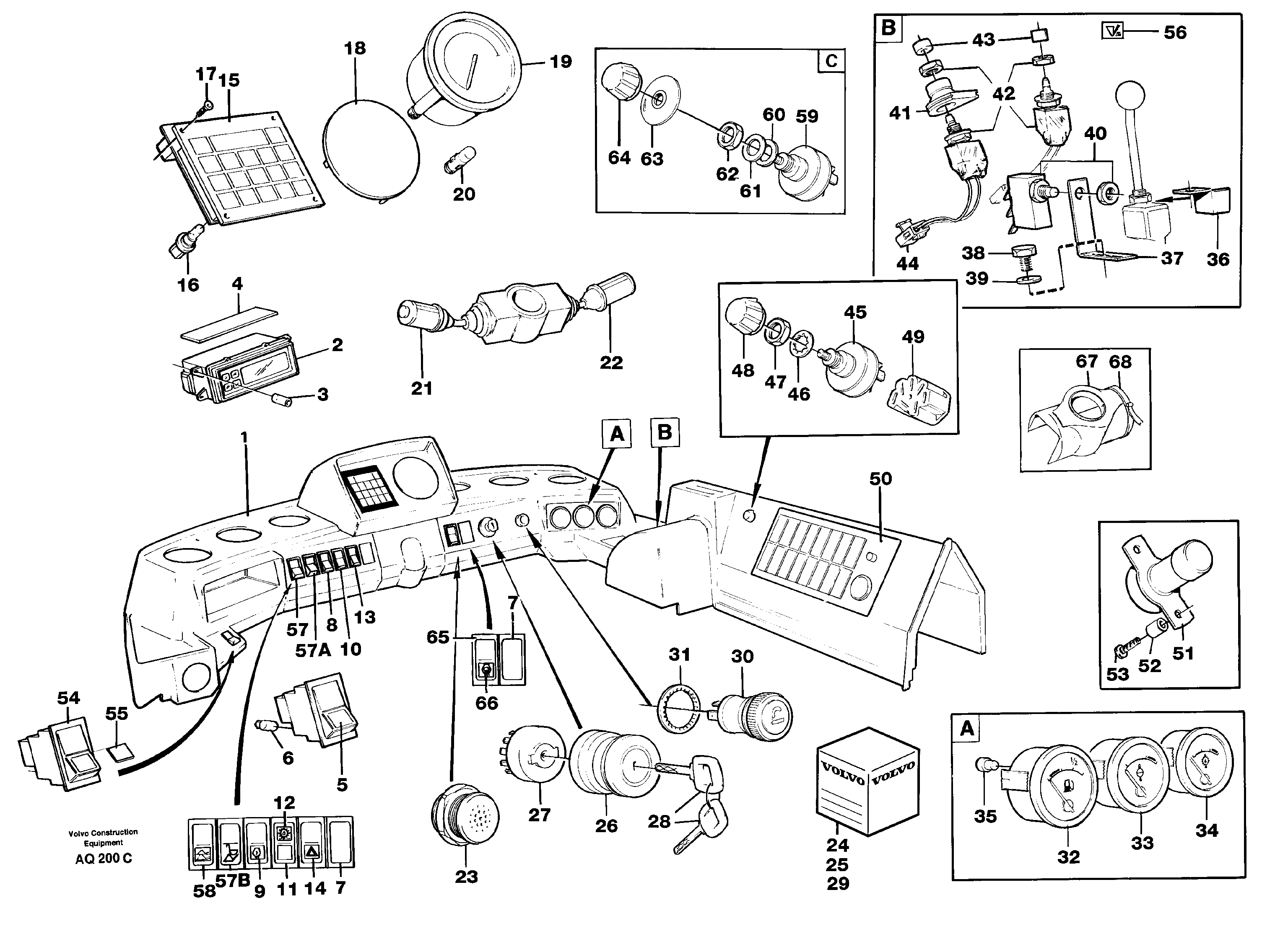 Схема запчастей Volvo L120C - 99286 Instruments panel L120C S/N 11319-SWE, S/N 61677-USA, S/N 70075-BRA