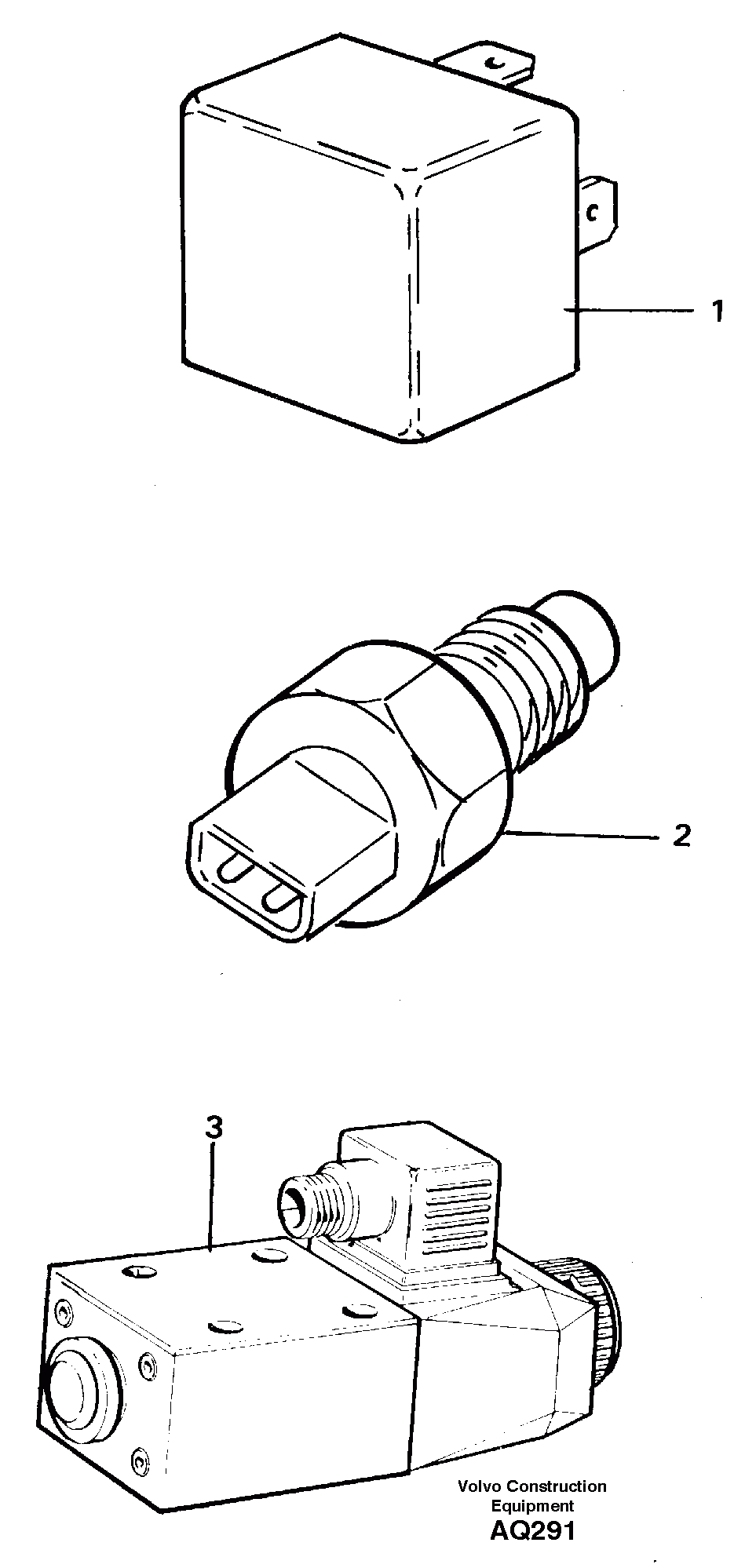 Схема запчастей Volvo L120C - 97621 Relays, sensors and solenoid valves Reference list L120C S/N 11319-SWE, S/N 61677-USA, S/N 70075-BRA