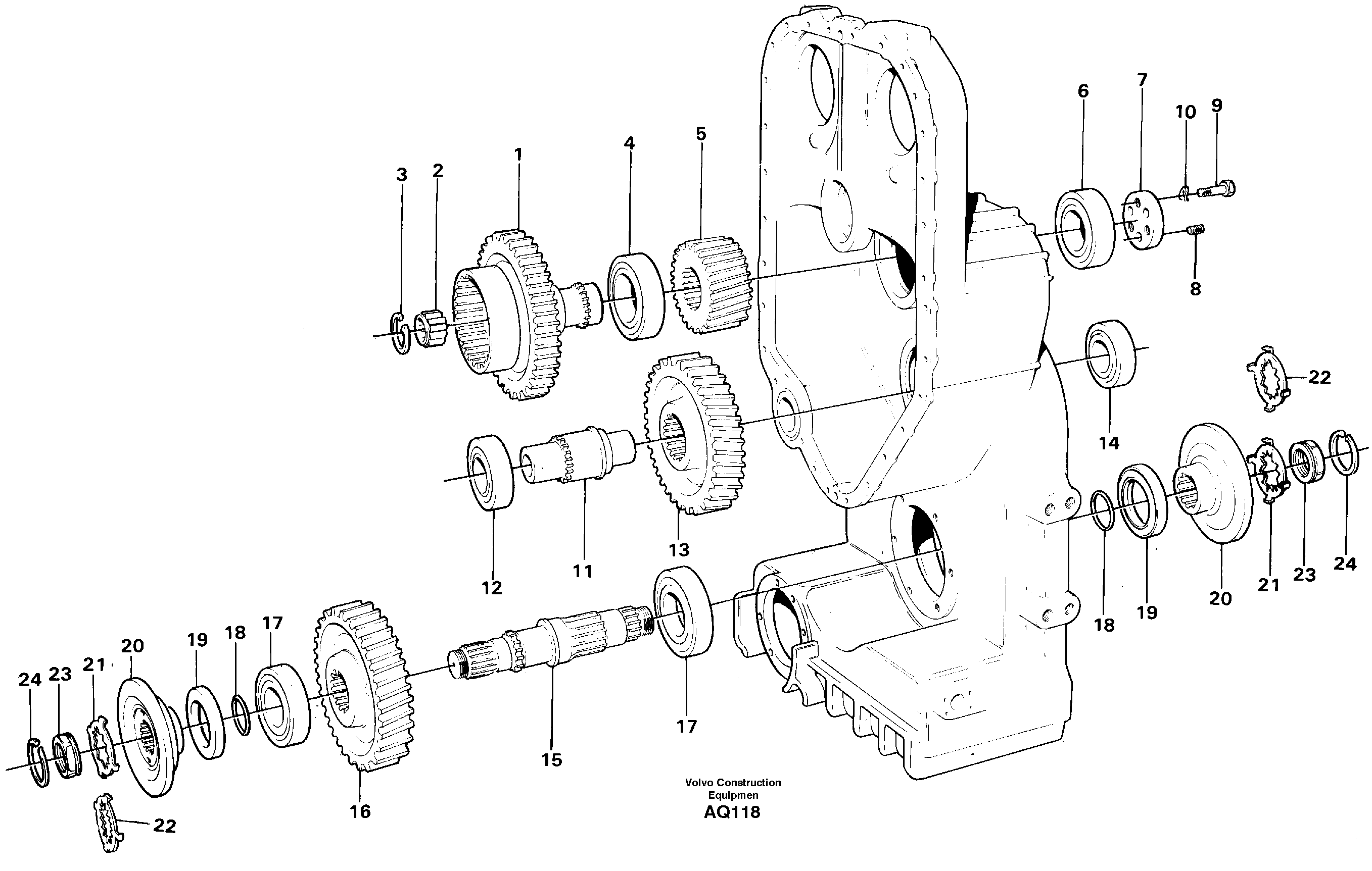 Схема запчастей Volvo L120C - 52003 Transfer case, gears and shafts L120C S/N 11319-SWE, S/N 61677-USA, S/N 70075-BRA